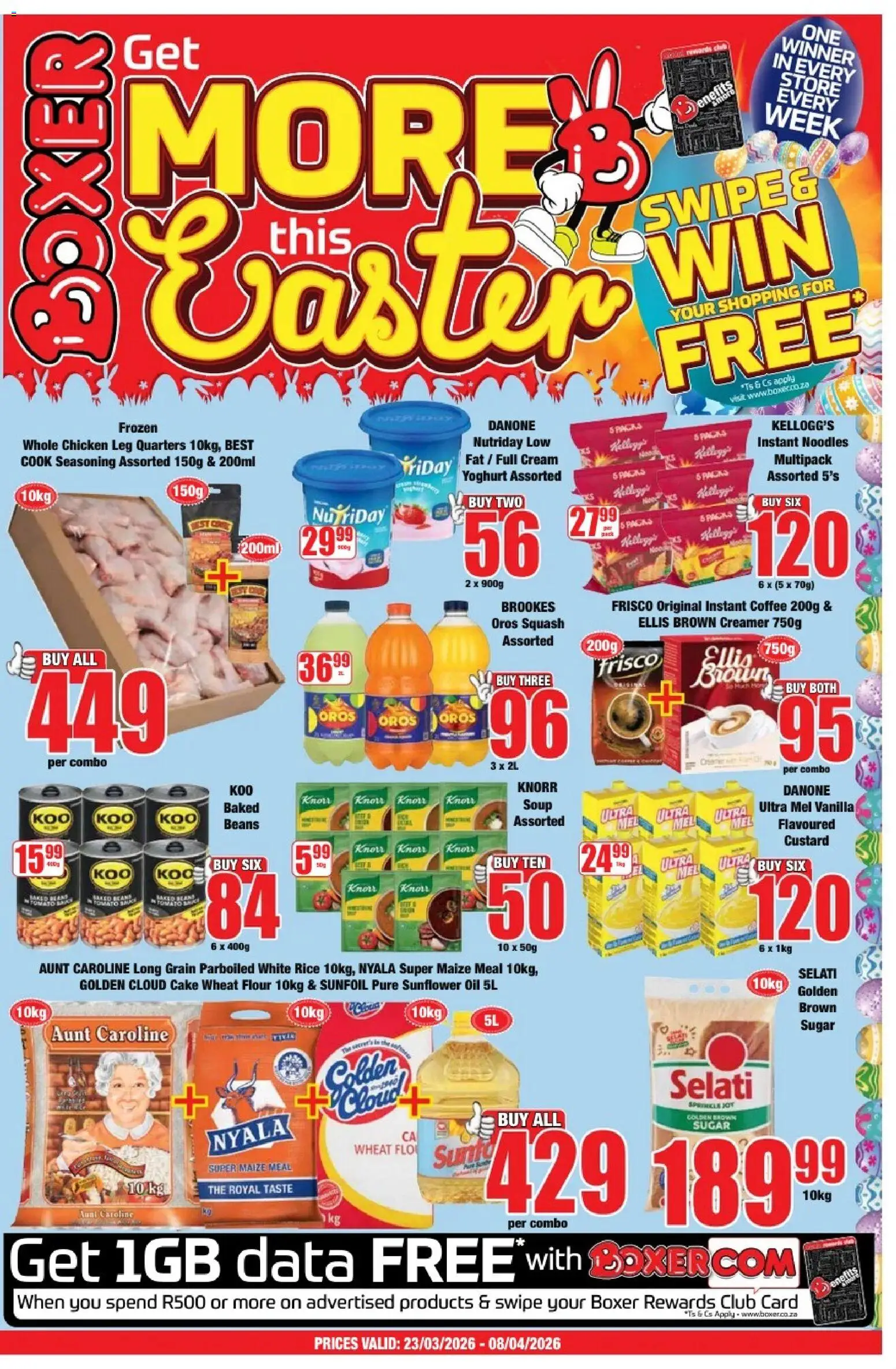 New Boxer catalogue – valid from 23.03.2026 | Page: 1 | Products: Flour, Squash, Maize meal, Creamer