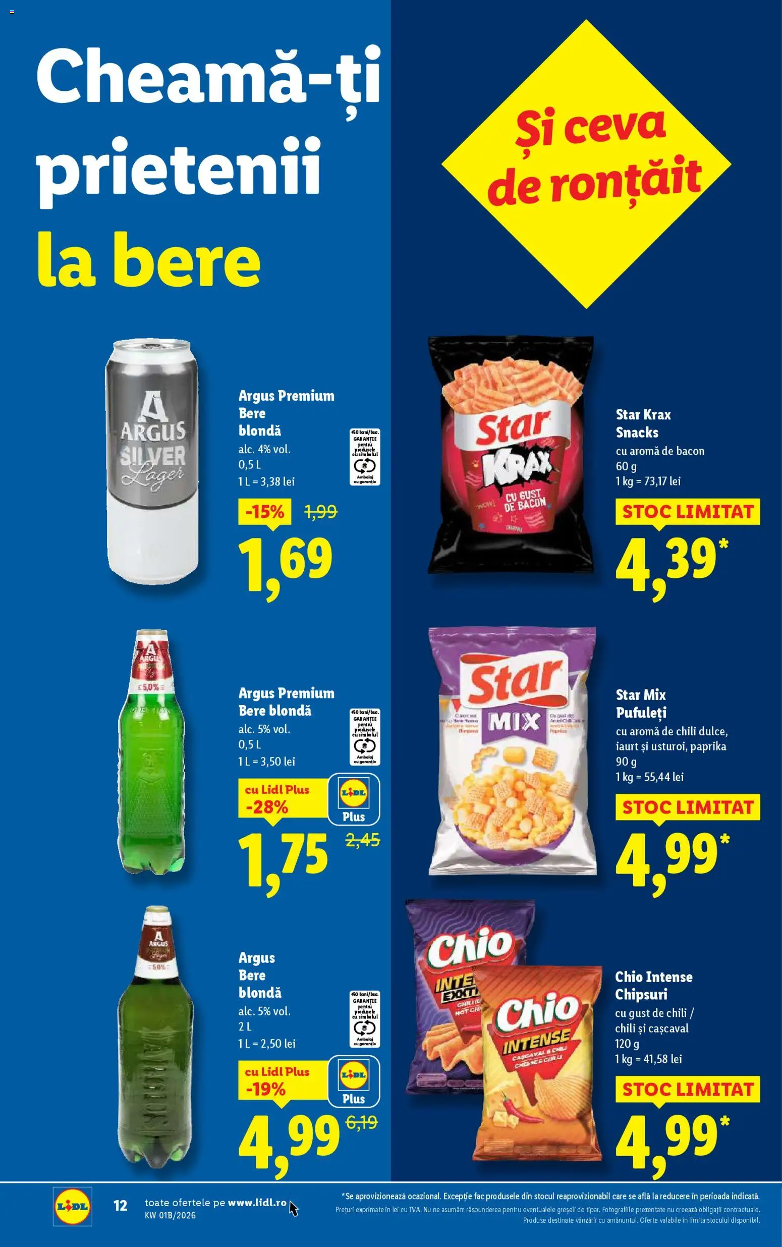 Noul catalog Lidl – valabil de la 02.01.2026 | Pagină: 12 | Produse: Iaurt, Bere, Pufuleți, Chipsuri