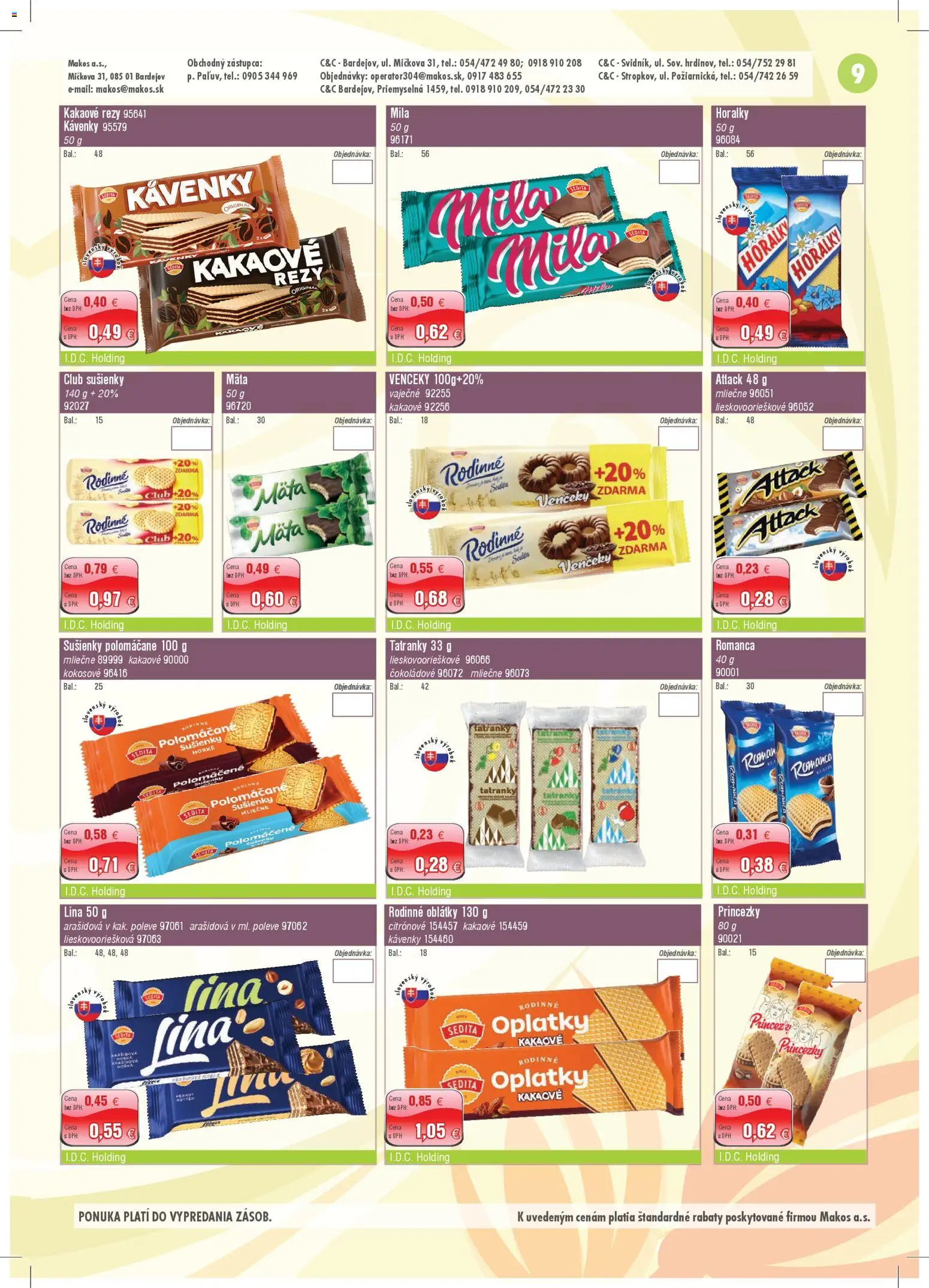 Nové Makos akcie – leták je platný od 06.04.2026 | Strana: 9 | Produkty: Mila, Horálky