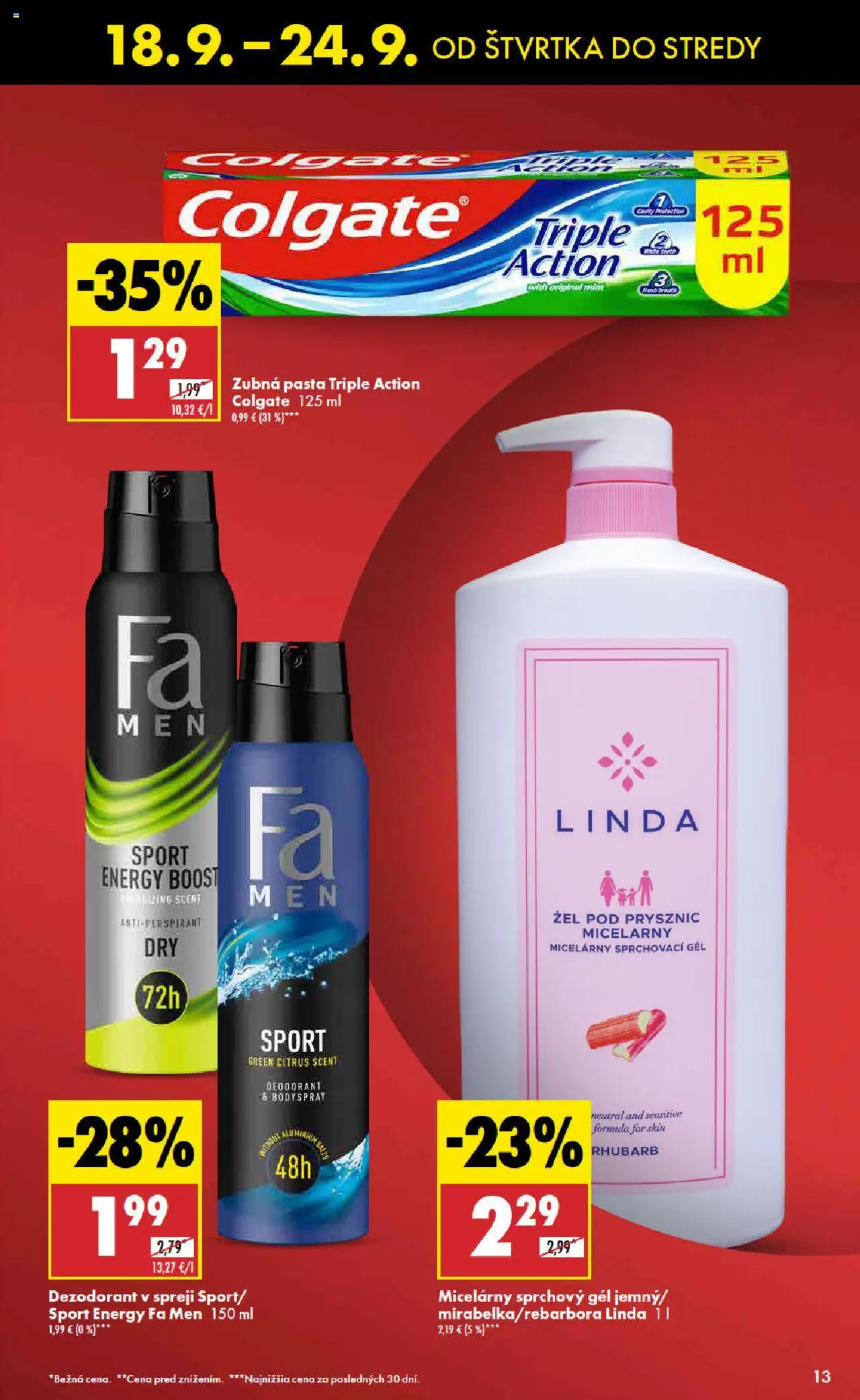 Nové Biedronka akcie – leták je platný od 18.09.2025 | Strana: 13 | Produkty: Sprchový gél, Dezodorant, Antiperspirant, Zubná pasta
