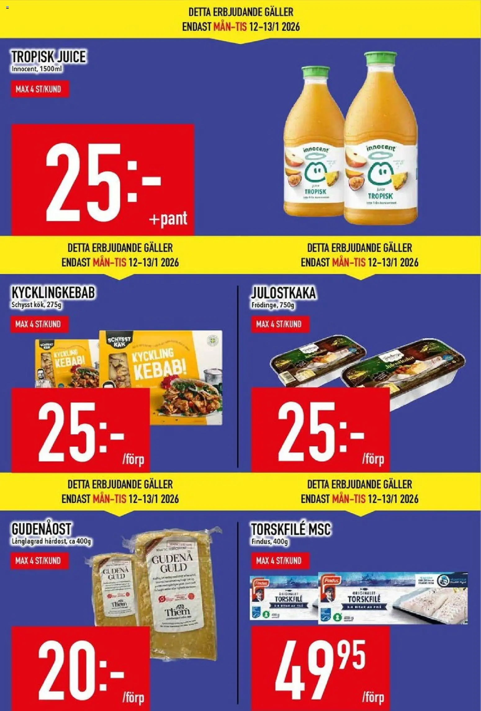 Matdax reklamblad aktuell från 12.01.2026 | Sida: 2 | Produkter: Torskfile, Galler, Juice