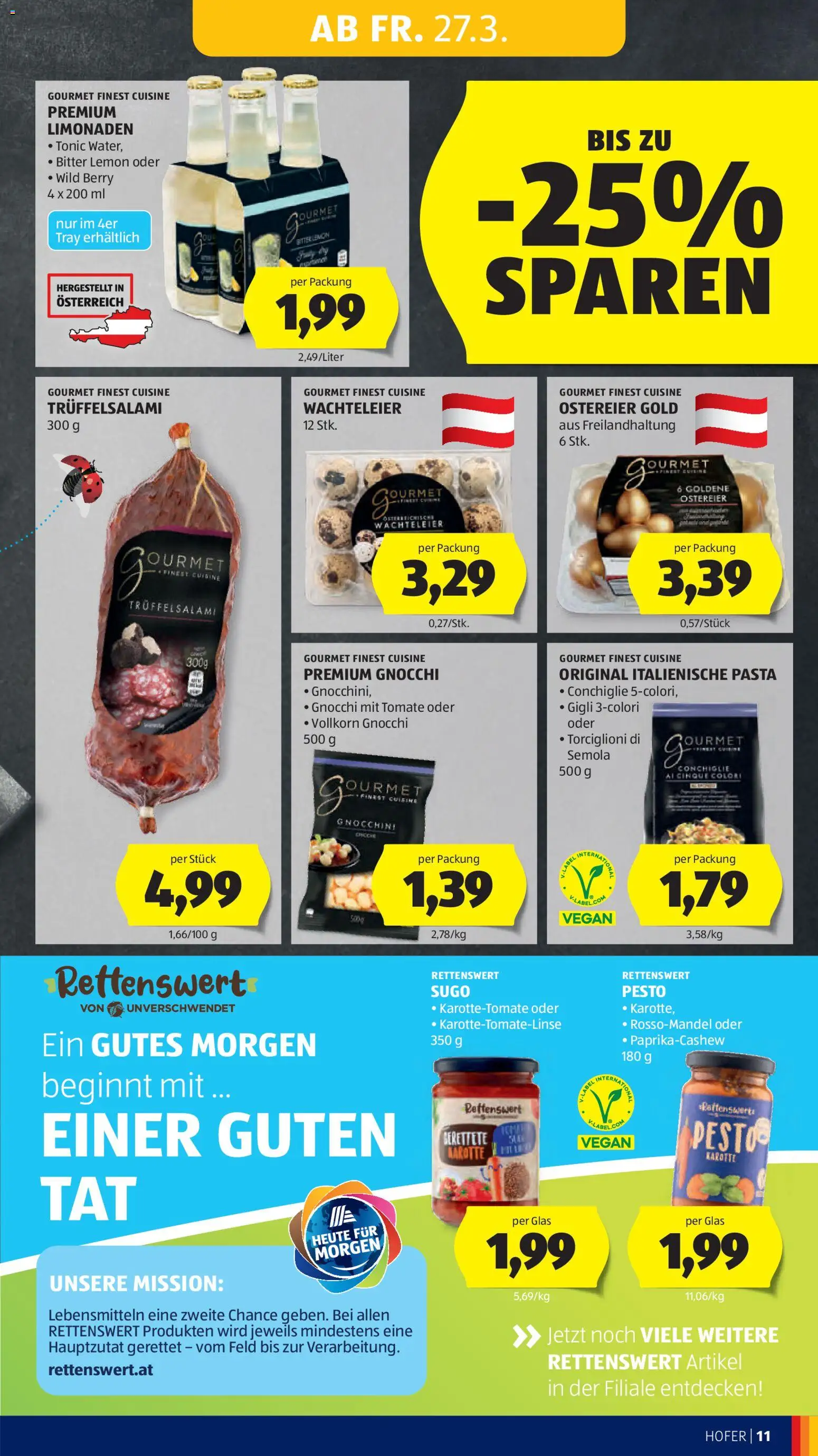 Hofer AT akciós ujság - amely érvényes a következő dátumtól: 27.03.2026 | Oldal: 15 | Termékek: Tonic, Pesto, Gnocchi, Vegán