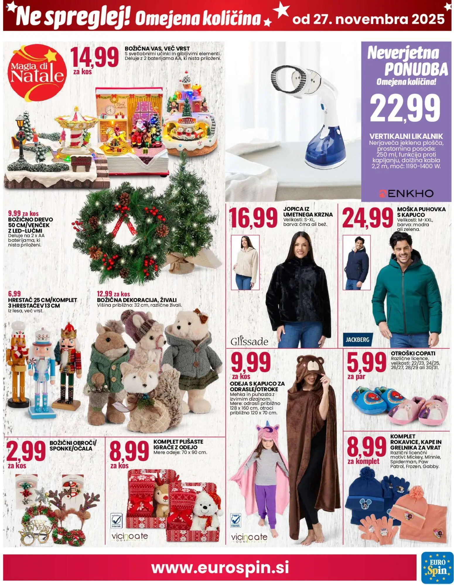 Novi Eurospin katalog ponudbe – veljaven od 27.11.2025 | Stran: 15 | Izdelki: Likalnik, Jopica, Barva, Copati
