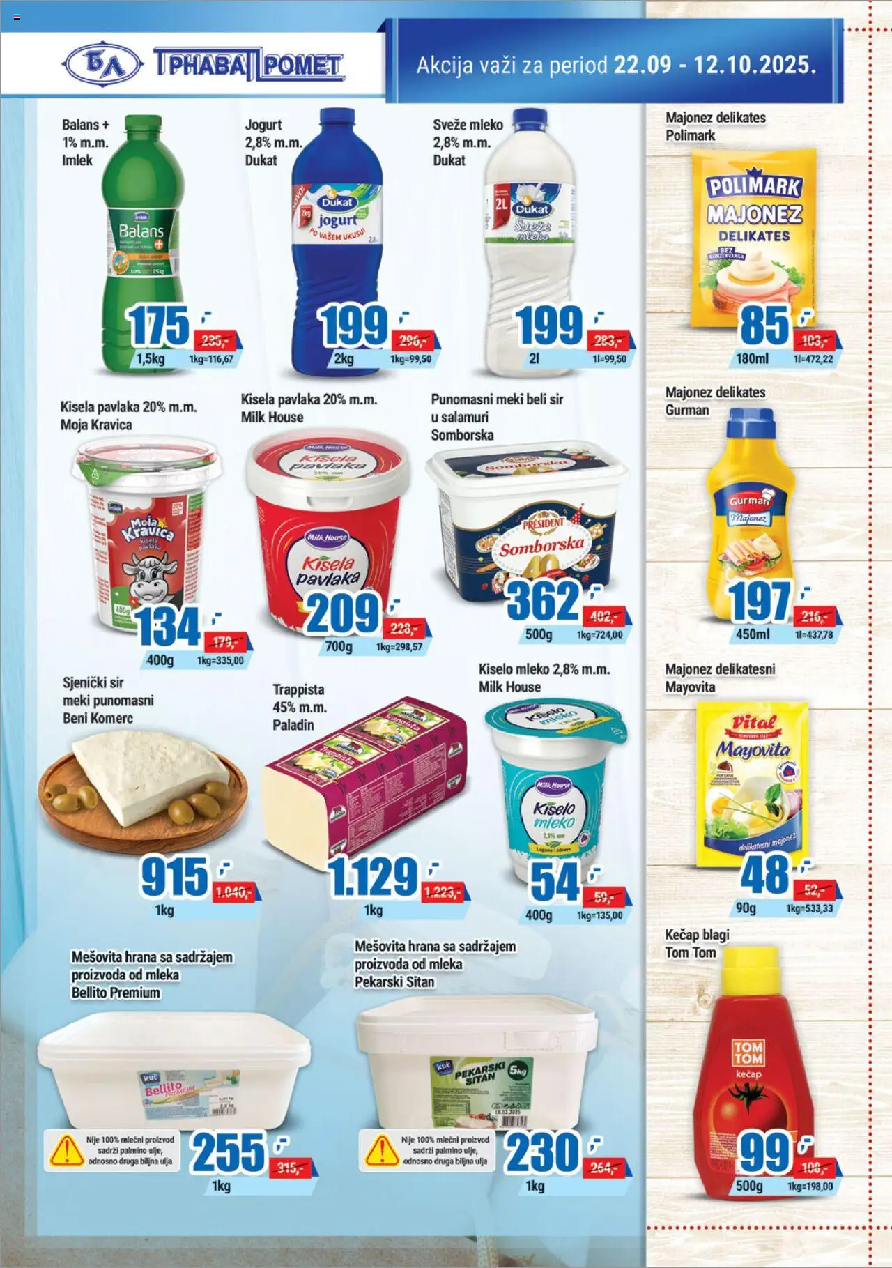 Trnava Promet katalog - važi od 22.09.2025 | Strana: 6 | Proizvode: Kisela pavlaka, Kiselo mleko, Moja kravica, Mleko