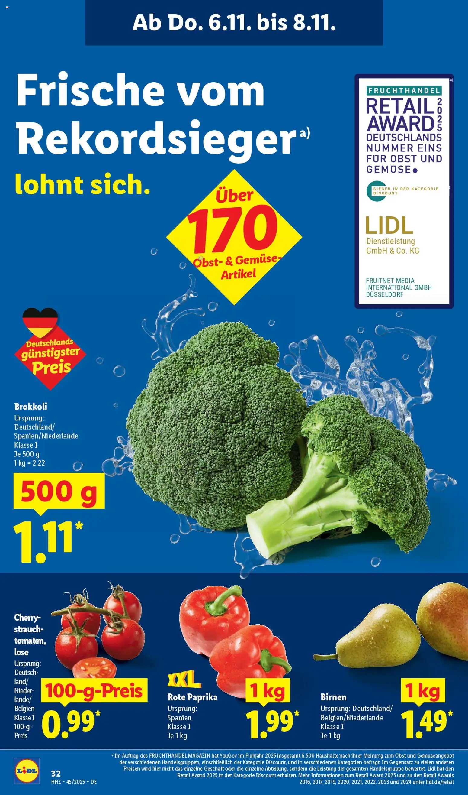 Lidl Prospekt Kornwestheim – gültig ab 03.11.2025 | Seite: 56 | Produkte: Gemüse, Paprika, Obst, Brokkoli