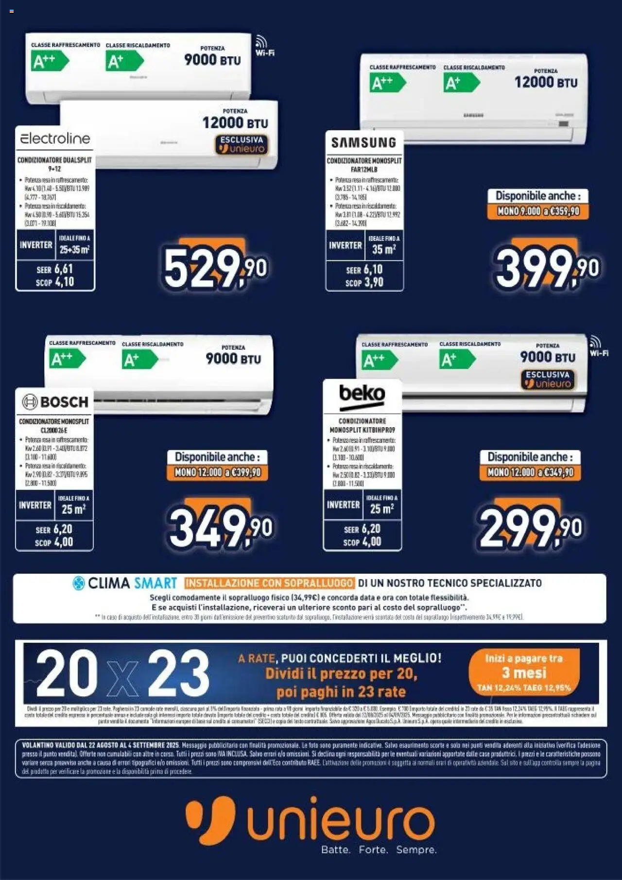 Volantino Unieuro del 22.08.2025 | Pagina: 24 | Prodotti: Sale, Data, Condizionatore, Samsung
