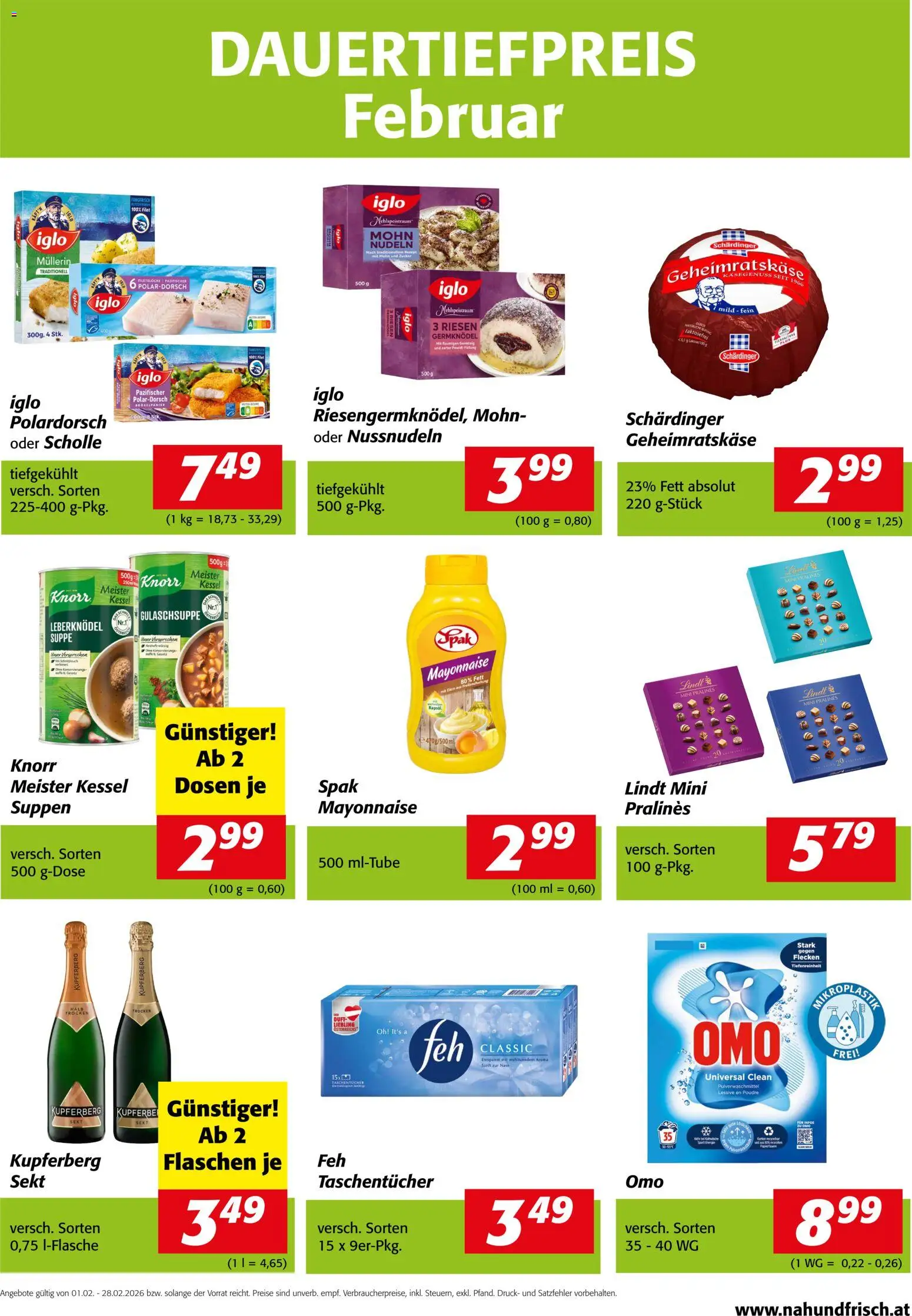 Nah und Frisch  Dauertiefpreise Februar gültig ab 01.02.2026 | Seite: 1 | Produkte: Mayonnaise, Zucker, Duft, Nudeln