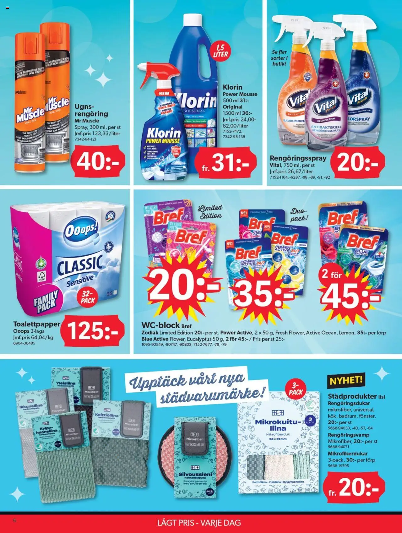 Dollar Store reklamblad aktuell från 25.08.2025 | Sida: 6 | Produkter: Mousse, Rengöringsdukar, Toalettpapper, Rengöringsspray