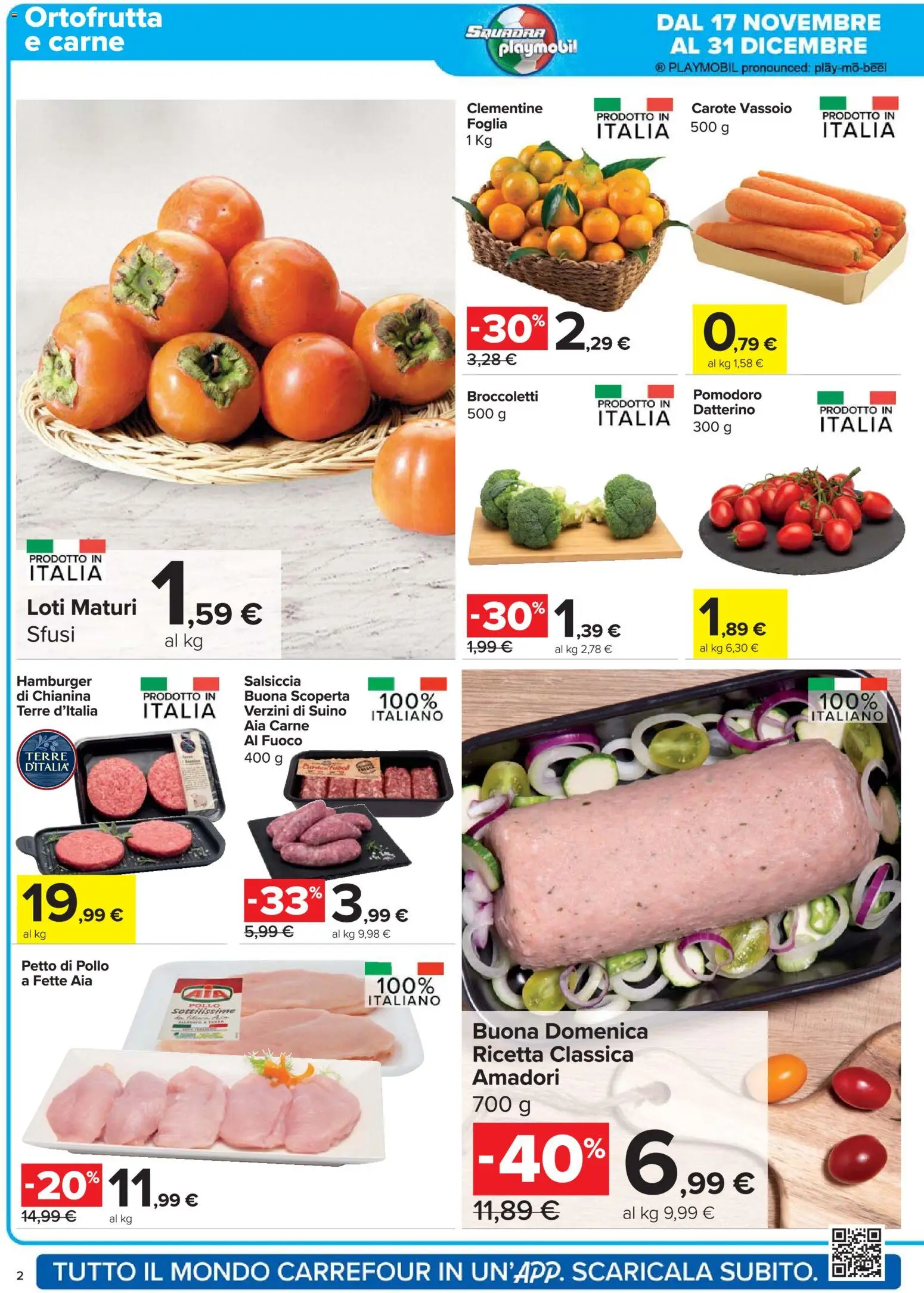 Volantino Carrefour del 20.11.2025 | Pagina: 2 | Prodotti: Petto di Pollo, Suino, Salsiccia, Hamburger