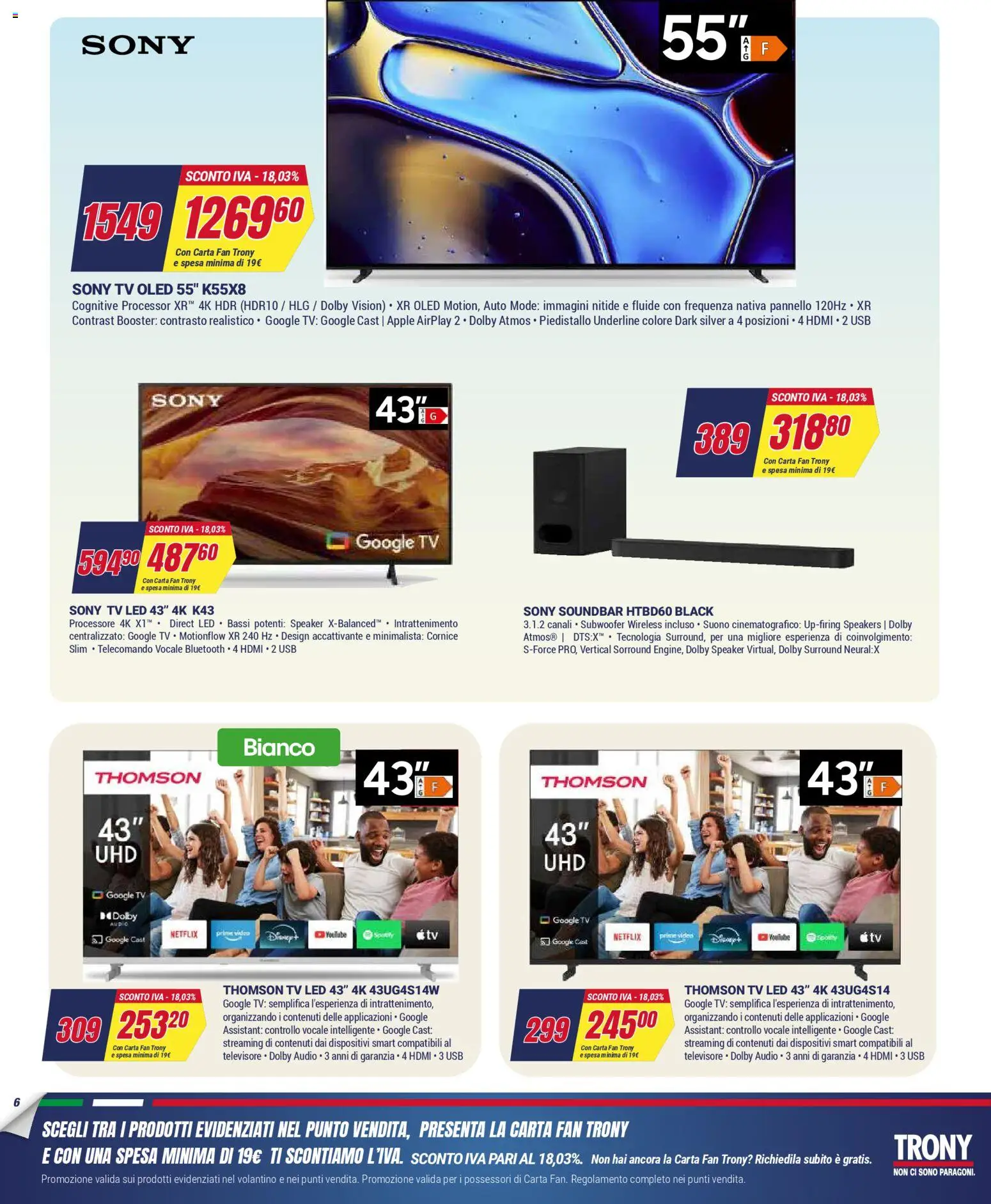 Volantino Trony del 02.04.2026 | Pagina: 6 | Prodotti: Telecomando, Soundbar, TV, Speaker