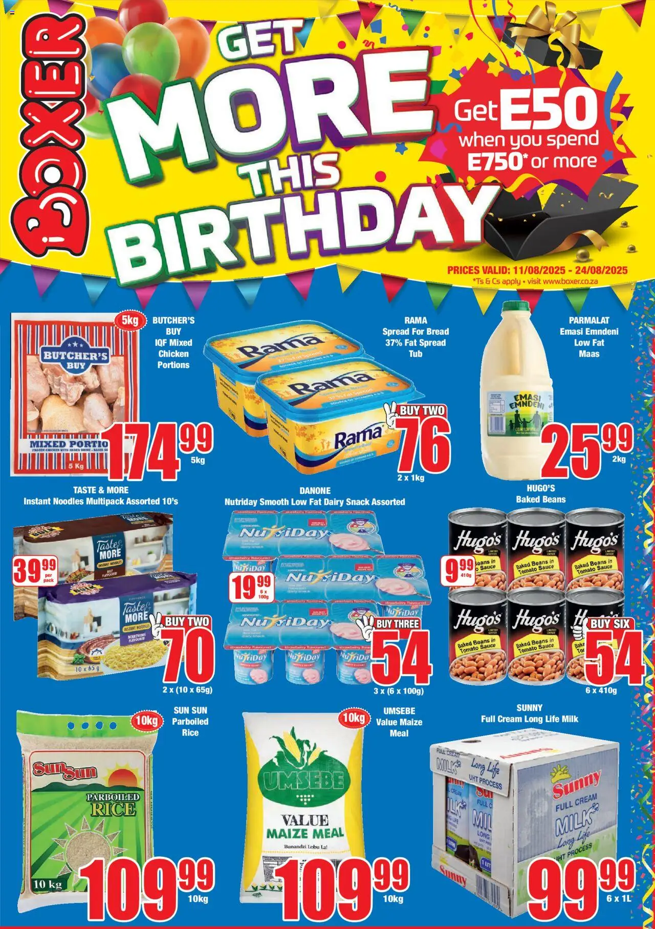 Boxer - eSwatini - Specials │ valid from 11.08.2025 | Page: 1 | Products: Baked beans, Bread, Chicken, Cream