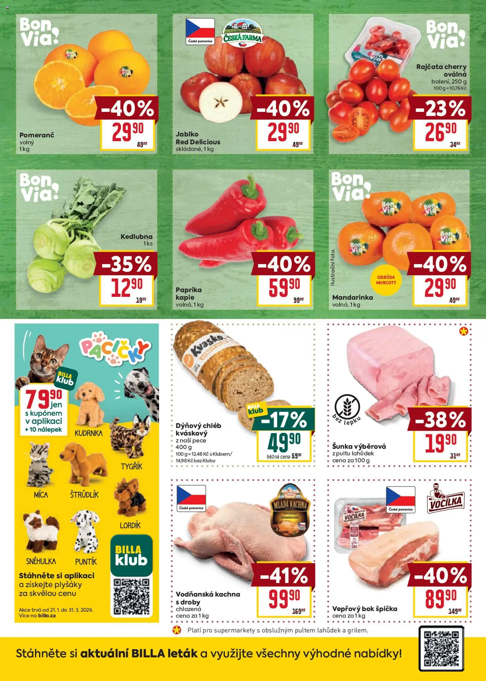 Billa Malý leták od 28.01.2026 | Strana: 2 | Produkty: Chléb, Šunka, Kachna, Kedlubna