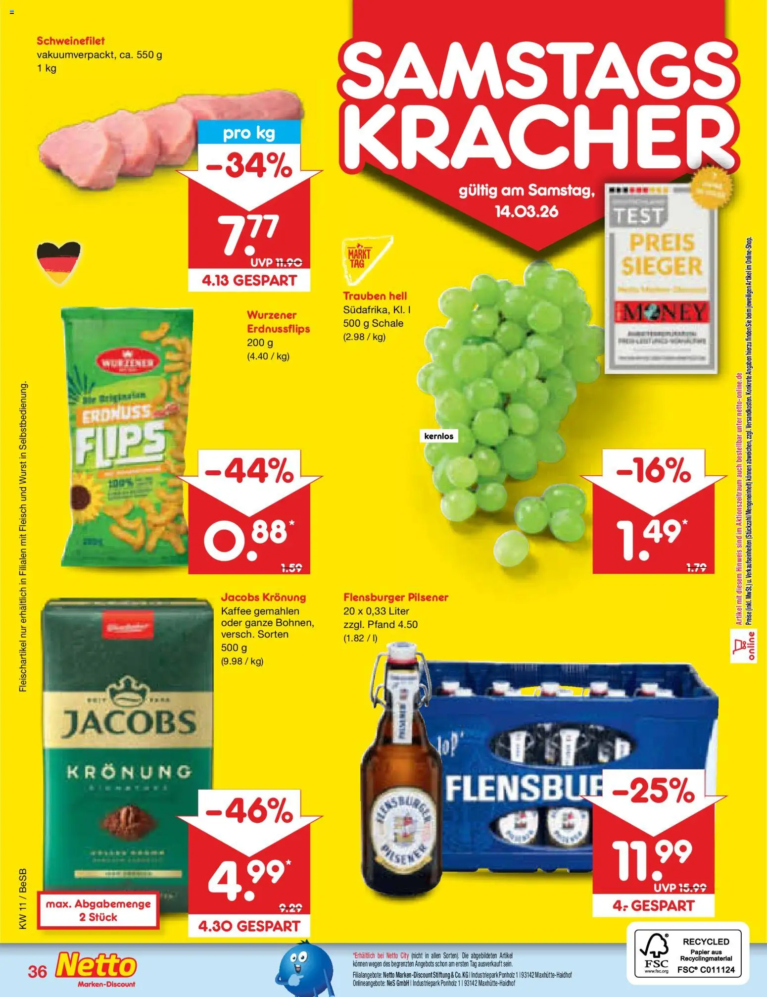 Netto Marken-Discount Prospekt 	 – gültig ab 09.03.2026 | Seite: 56 | Produkte: Kaffee, Flensburger, Schweinefilet, Fleisch