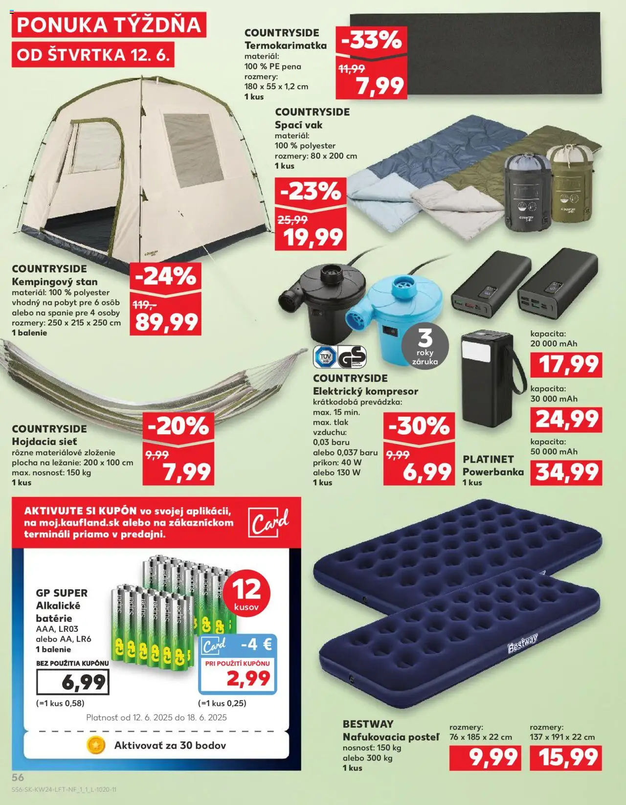 Kaufland Bratislava-Rača │ platný od 12.06.2025 | Strana: 56 | Produkty: Posteľ, Hojdacia sieť, Kompresor, Nafukovacia posteľ