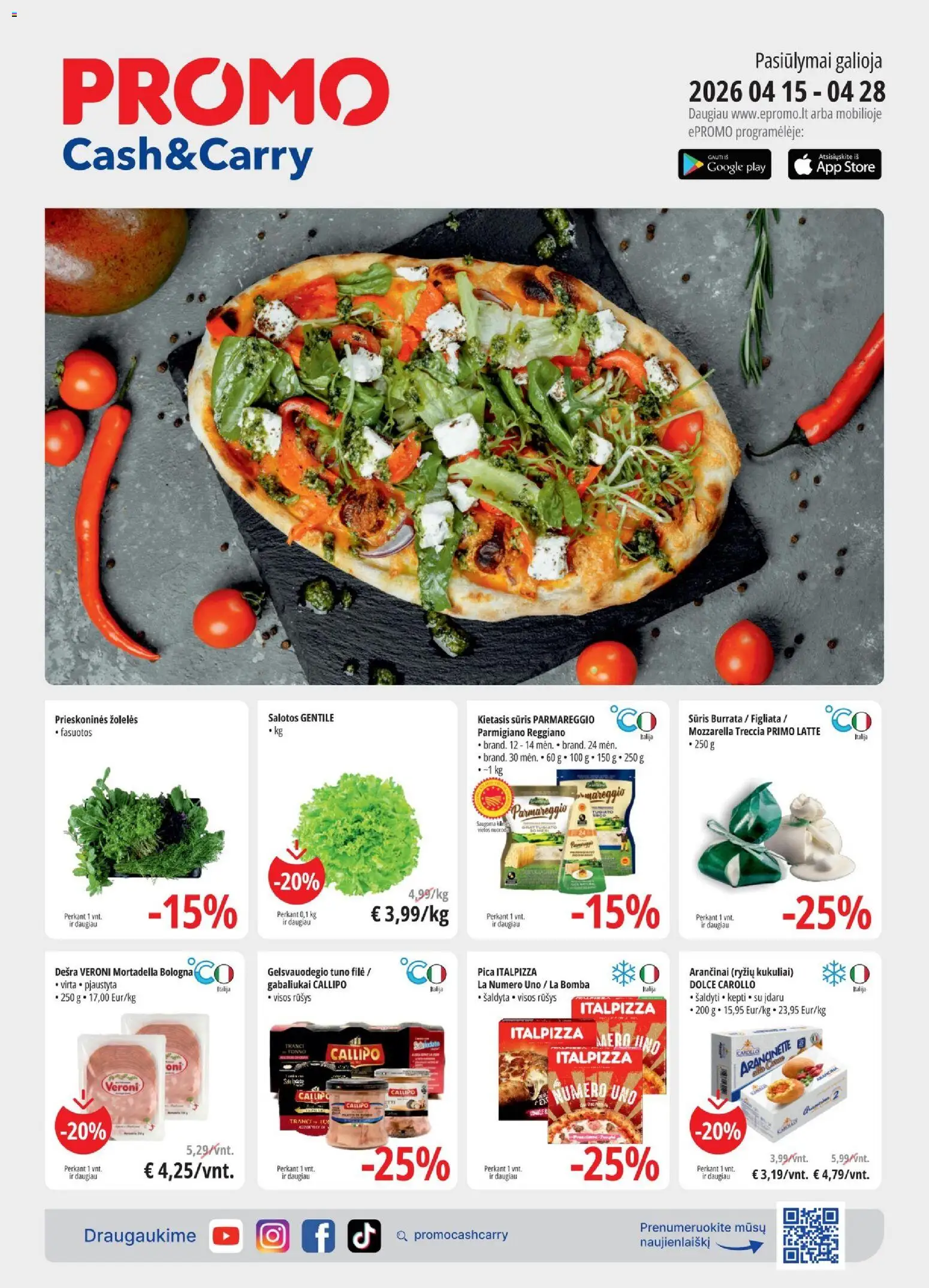 ePromo akcijos nuo 15.04.2026 | Puslapis: 1 | Prekių: Salotos, Sūris, Pica, Dešra