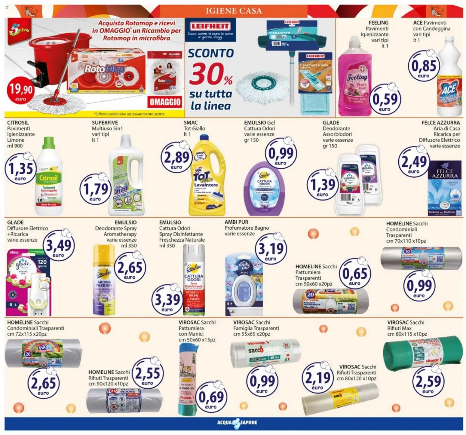 Volantino Acqua e Sapone del 26.01.2026 | Pagina: 16 | Prodotti: Spray disinfettante, Deodorante, Pattumiera, Bagno