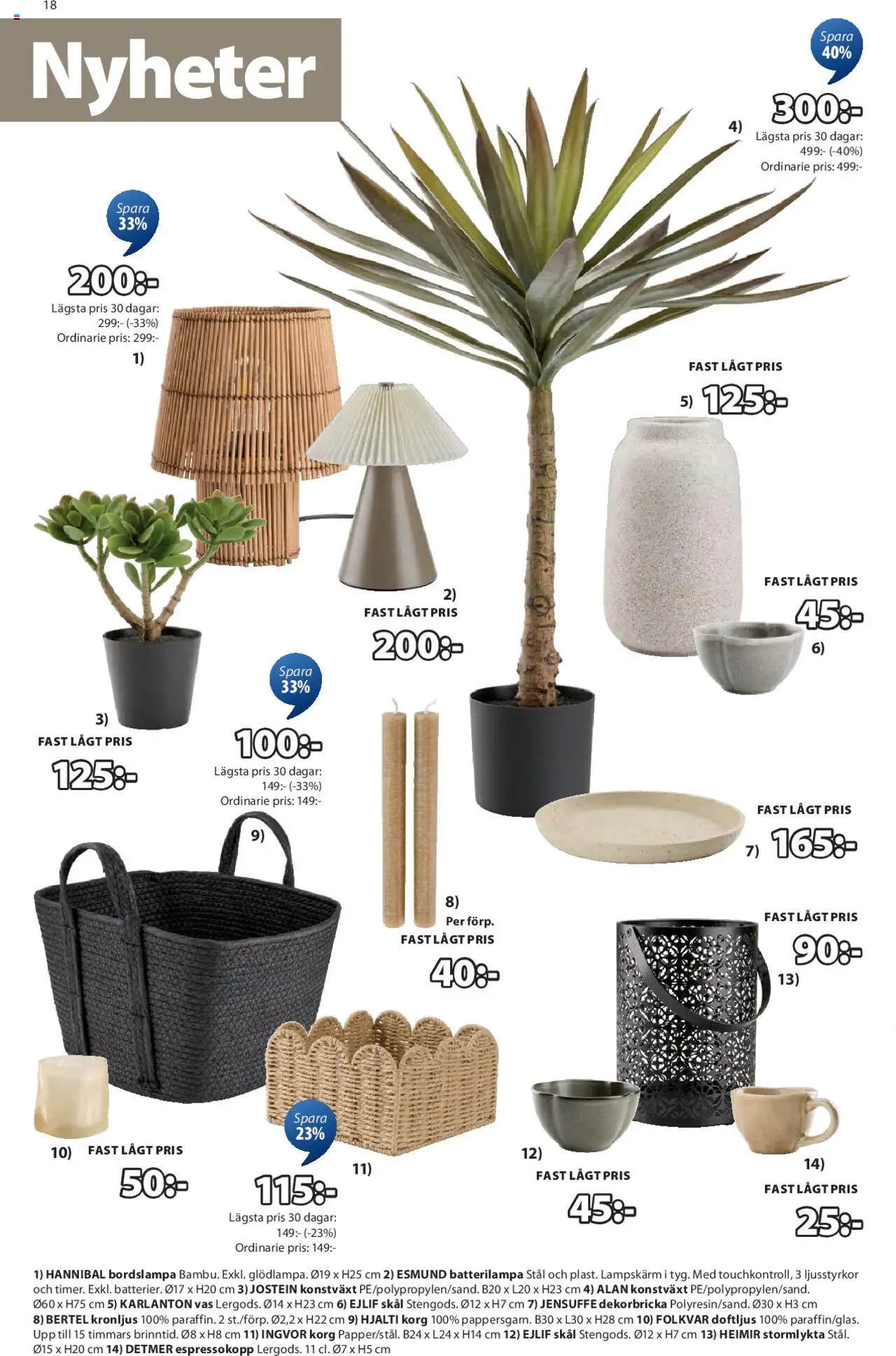 JYSK reklamblad aktuell från 04.08.2025 | Sida: 18 | Produkter: Bordslampa, Konstväxt, Korg, Vas