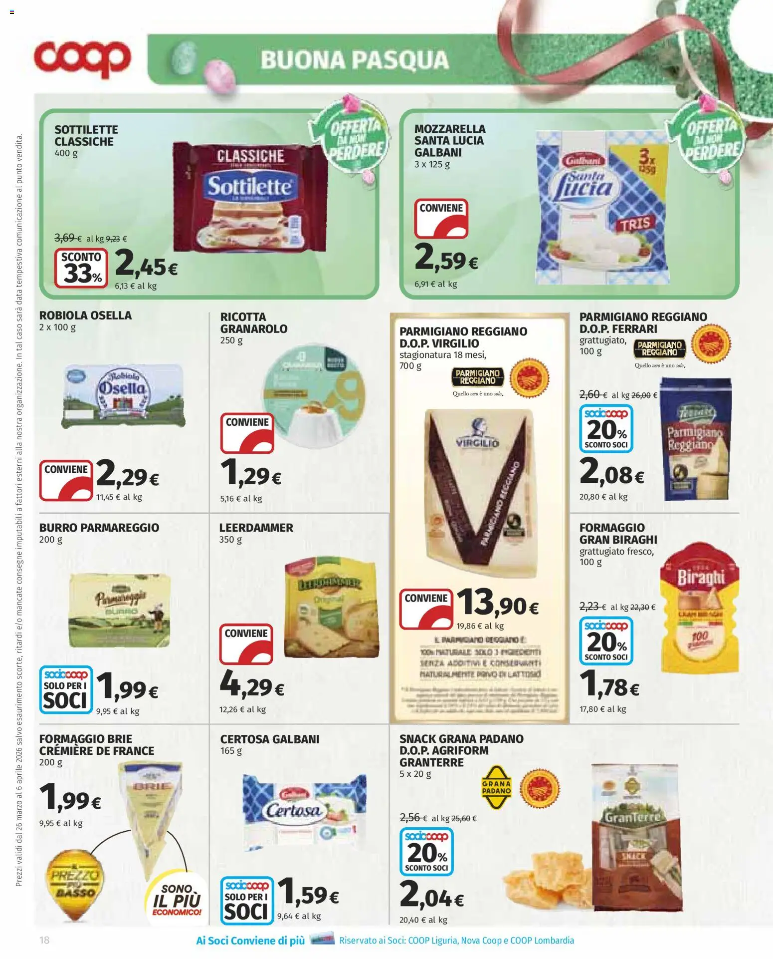 Volantino COOP del 26.03.2026 | Pagina: 18 | Prodotti: Mozzarella, Burro, Data, Parmigiano