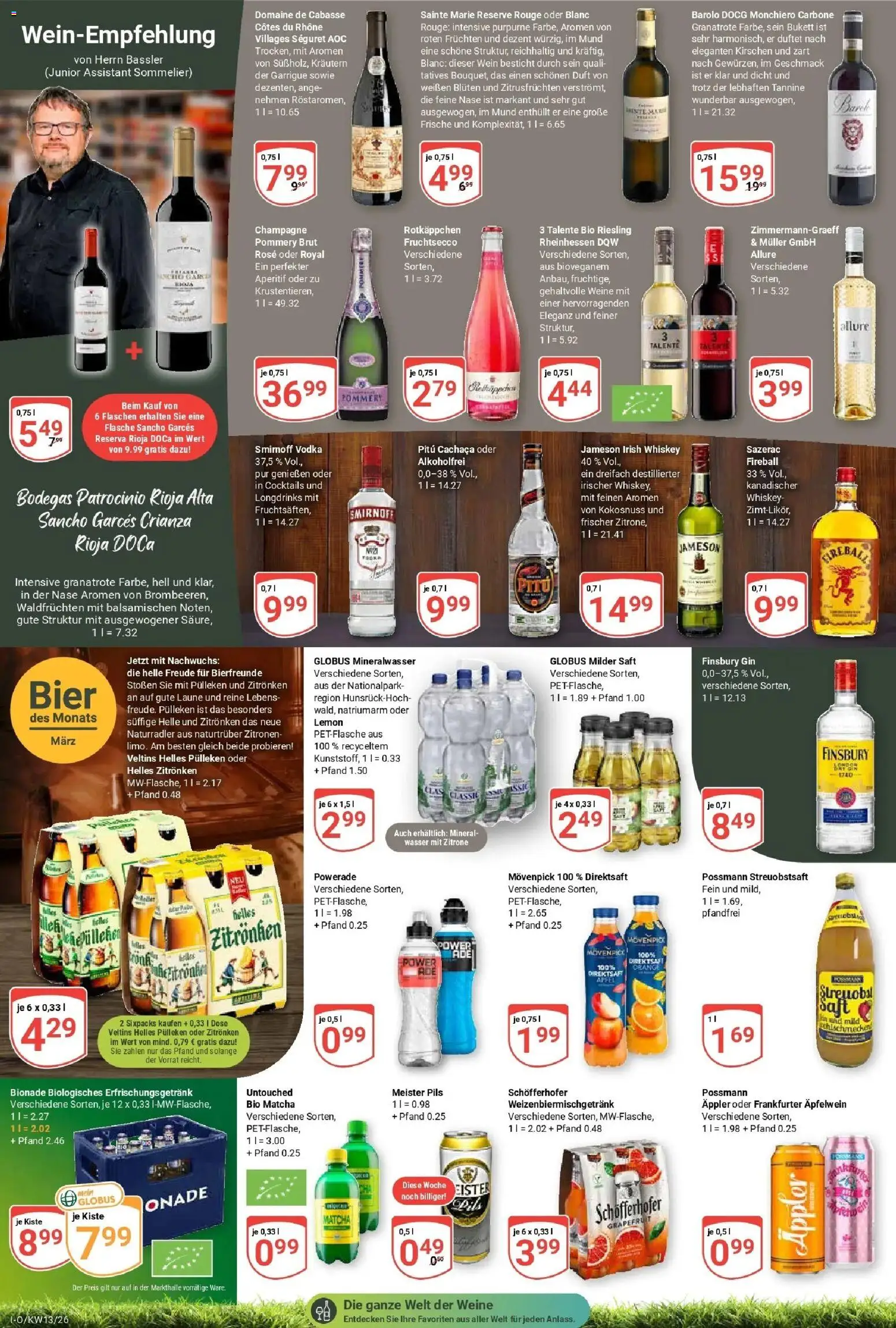 Globus prospekt Idar-Oberstein	 – gültig ab 23.03.2026 | Seite: 15 | Produkte: Wasser, Powerade, Saft, Gin