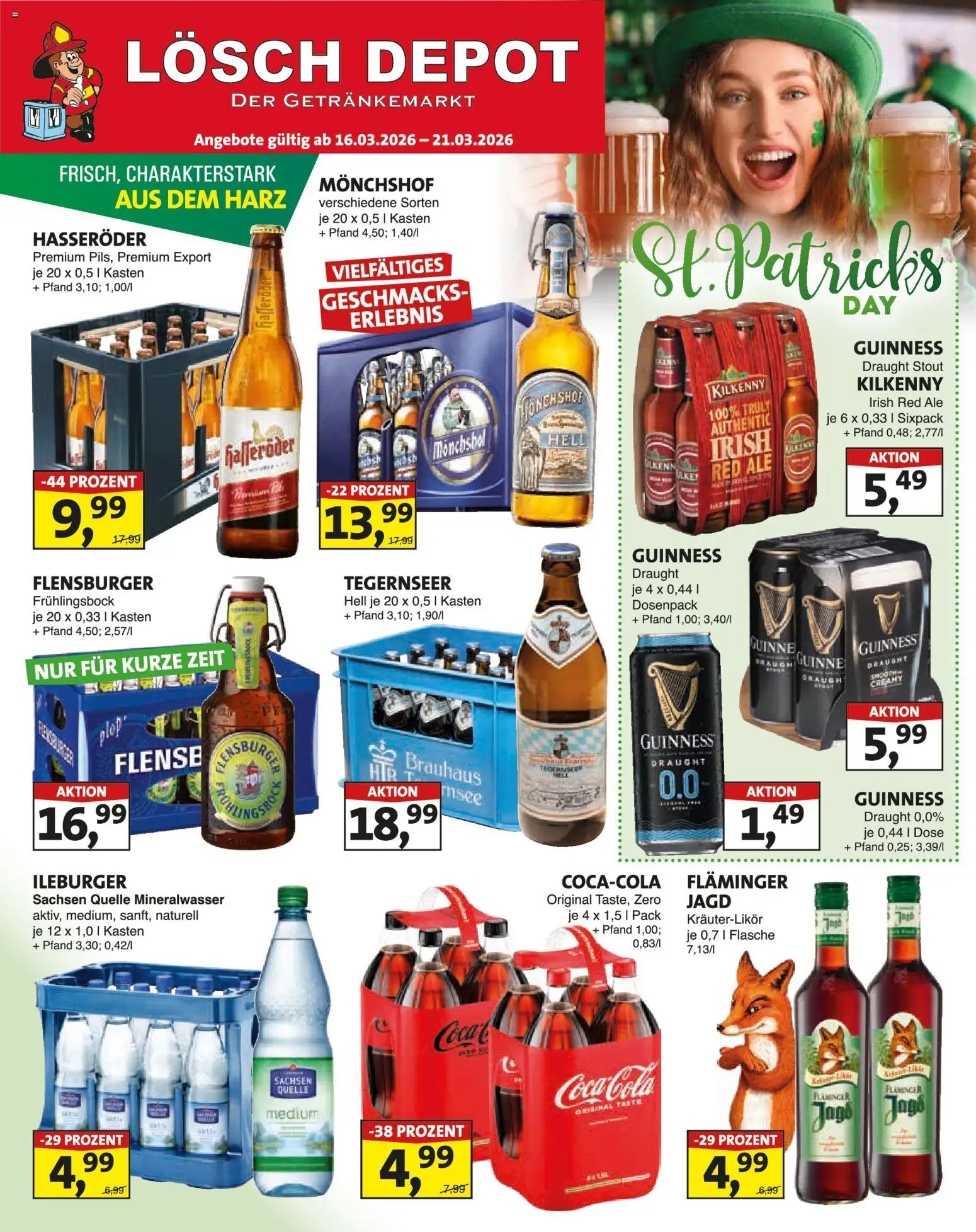 Lösch Depot Prospekt – gültig ab 16.03.2026 | Seite: 1 | Produkte: Monchshof, Mineralwasser, Flensburger, Hasseröder