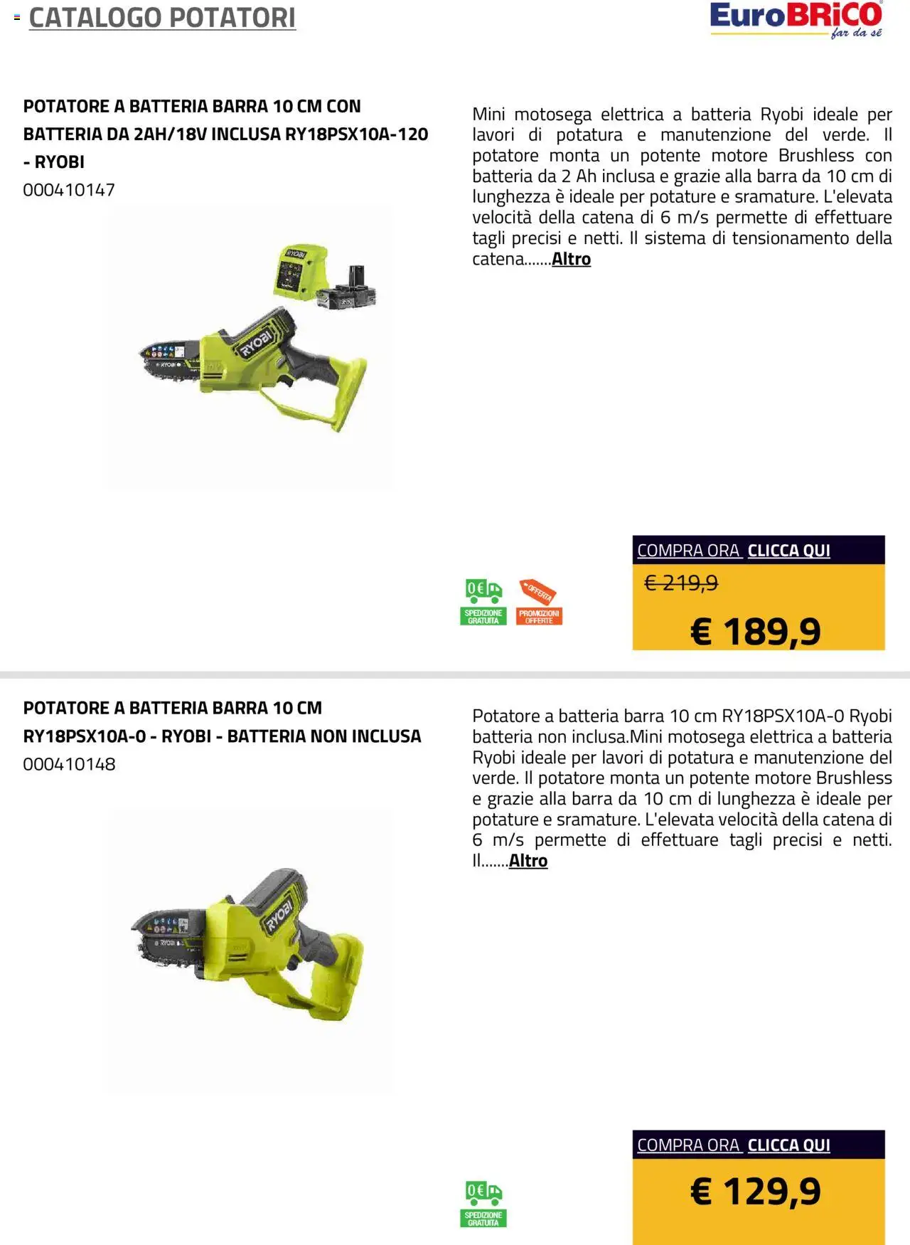 Volantino Eurobrico del 23.07.2025 | Pagina: 15 | Prodotti: Motosega, Batteria
