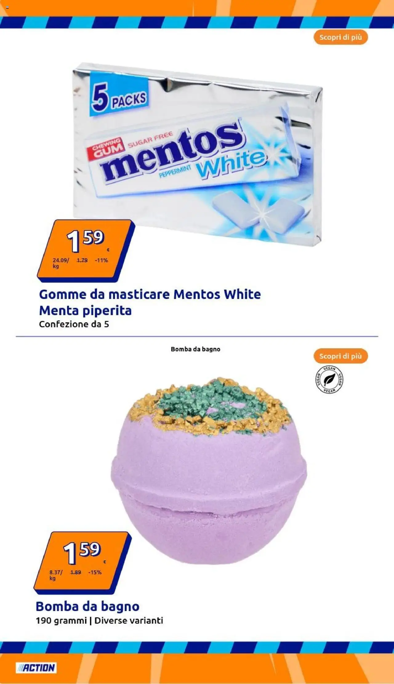Volantino Action del 17.09.2025 | Pagina: 18 | Prodotti: Menta, Gomme da masticare, Bagno