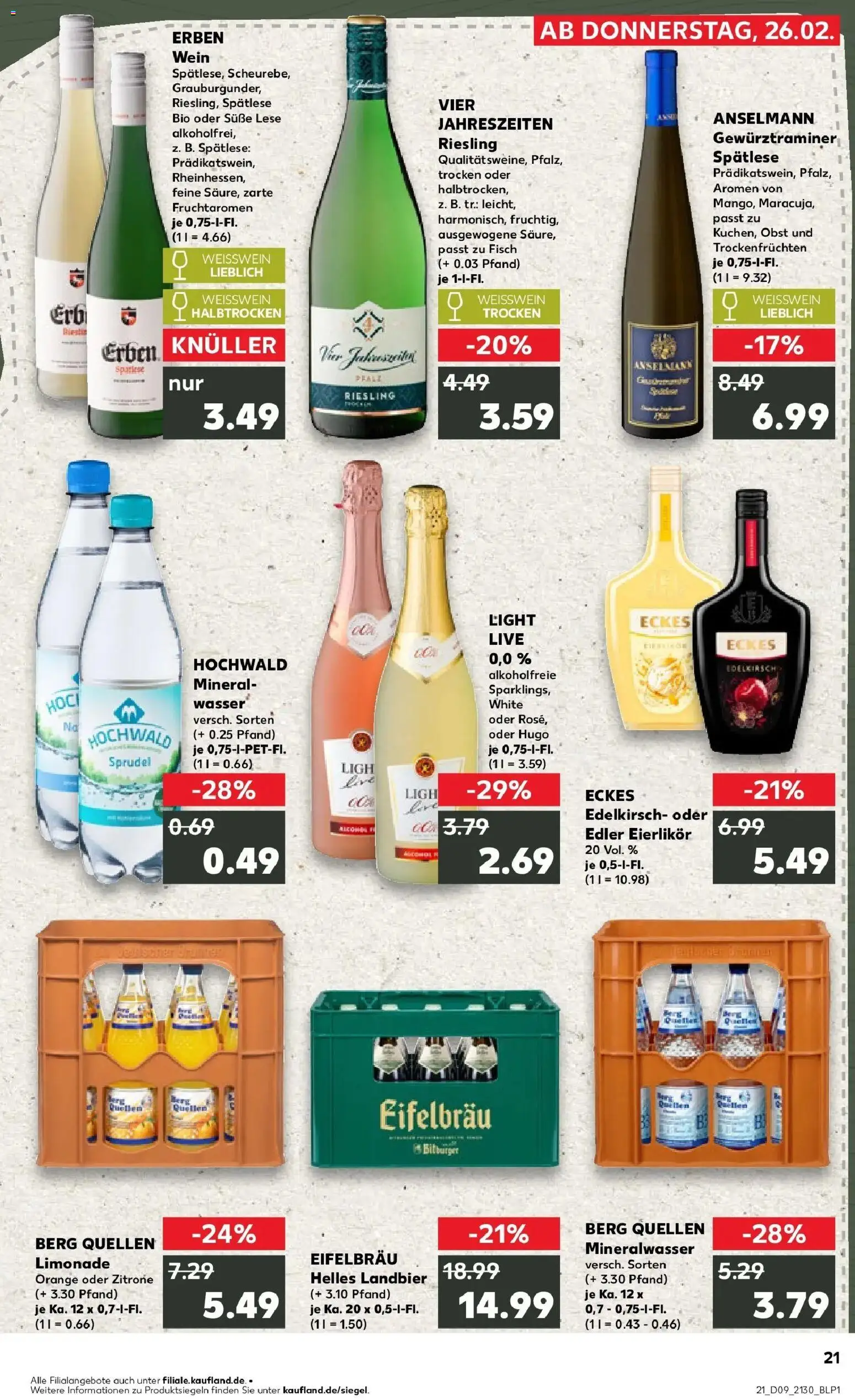 Kaufland prospekt Landau In Der Pfalz	 – gültig ab 26.02.2026 | Seite: 21 | Produkte: Limonade, Mineralwasser, Wein, Hugo