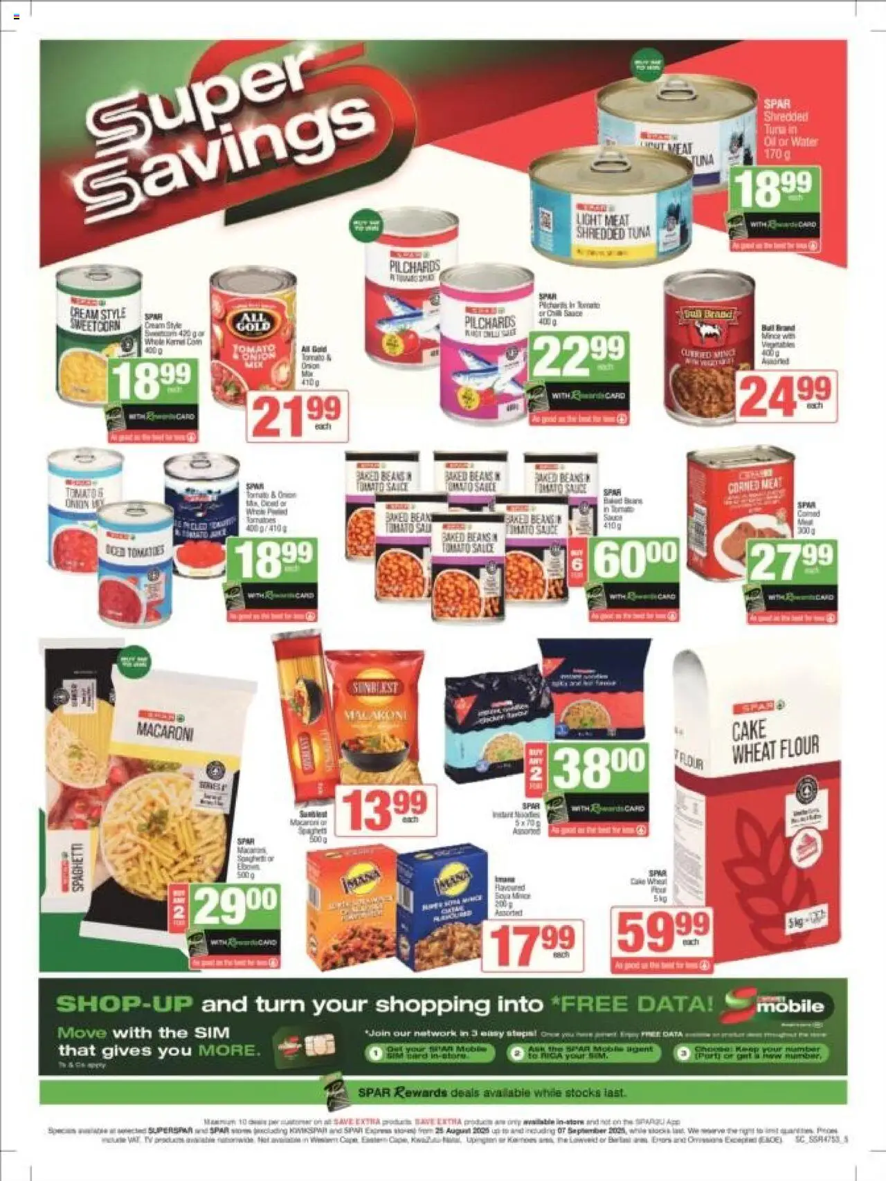 Spar - Gauteng - Weekly Specials │ valid from 25.08.2025 | Page: 5 | Products: Sim, Flour, Baked beans, Cream
