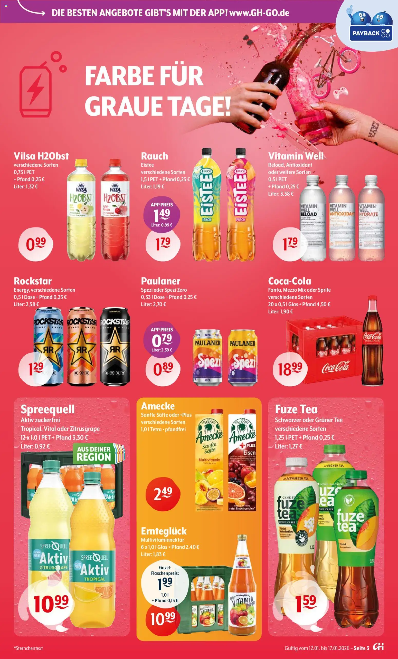 Trink und Spare Prospekt – gültig ab 12.01.2026 | Seite: 3 | Produkte: Fuze tea, Mezzo mix, Coca cola, Paulaner