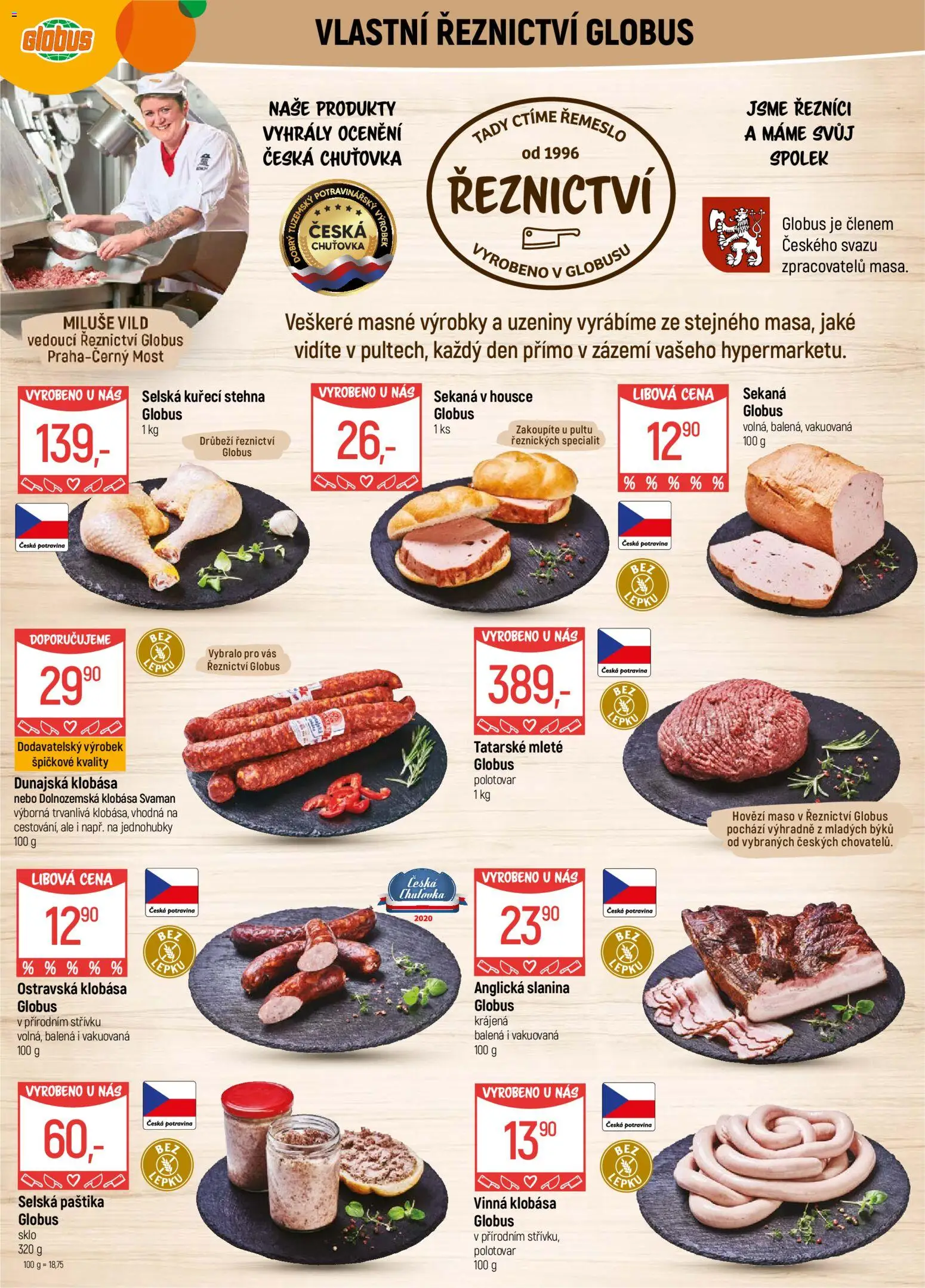 Globus leták - Praha Černý Most od 10.12.2025 | Strana: 2 | Produkty: Sekaná v housce, Vinná klobása, Maso, Kuřecí stehna