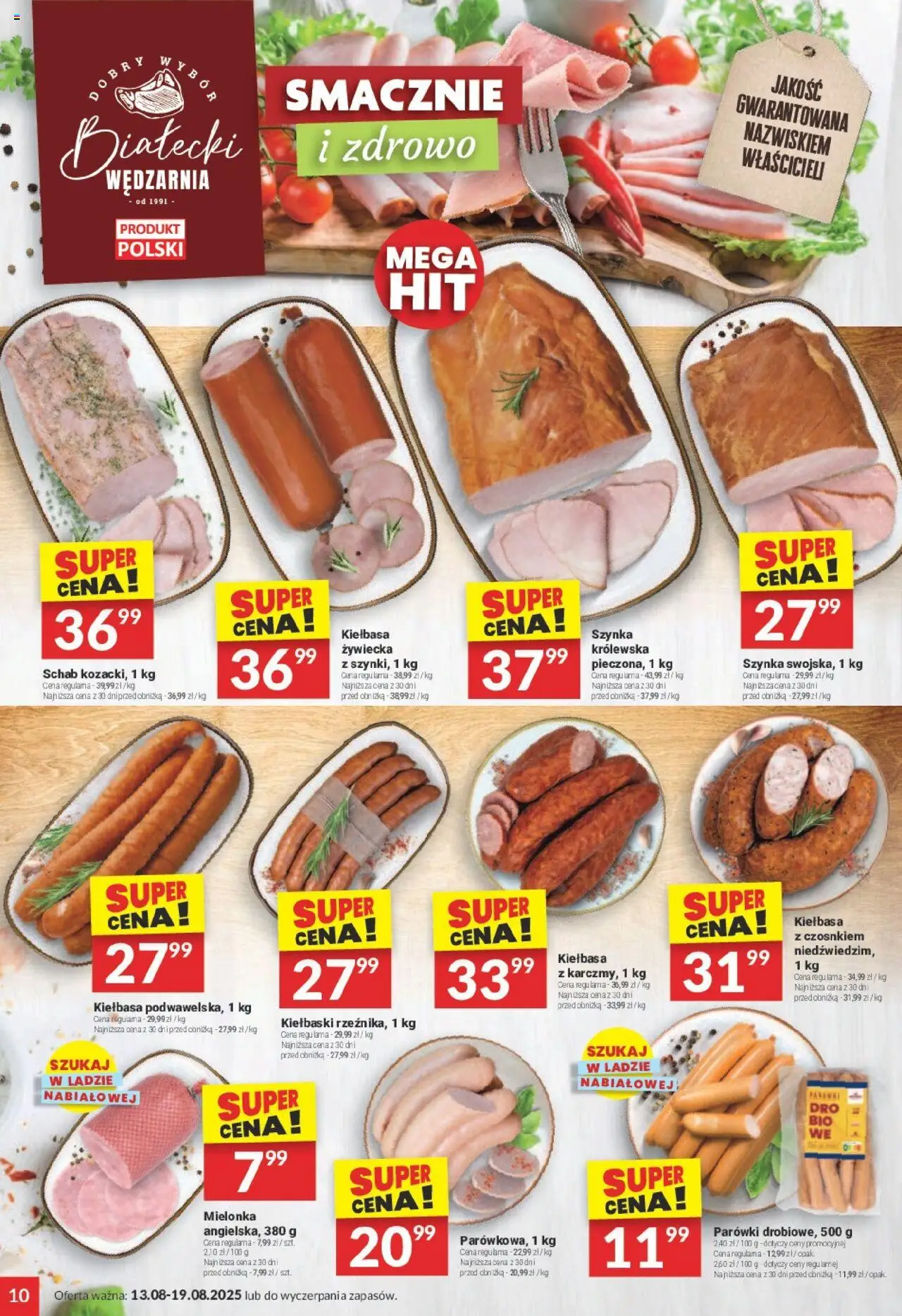 Twój Market Gazetka od 13.08.2025 | Strona: 10 | Produkty: Kiełbasa, Schab, Parówki, Szynka