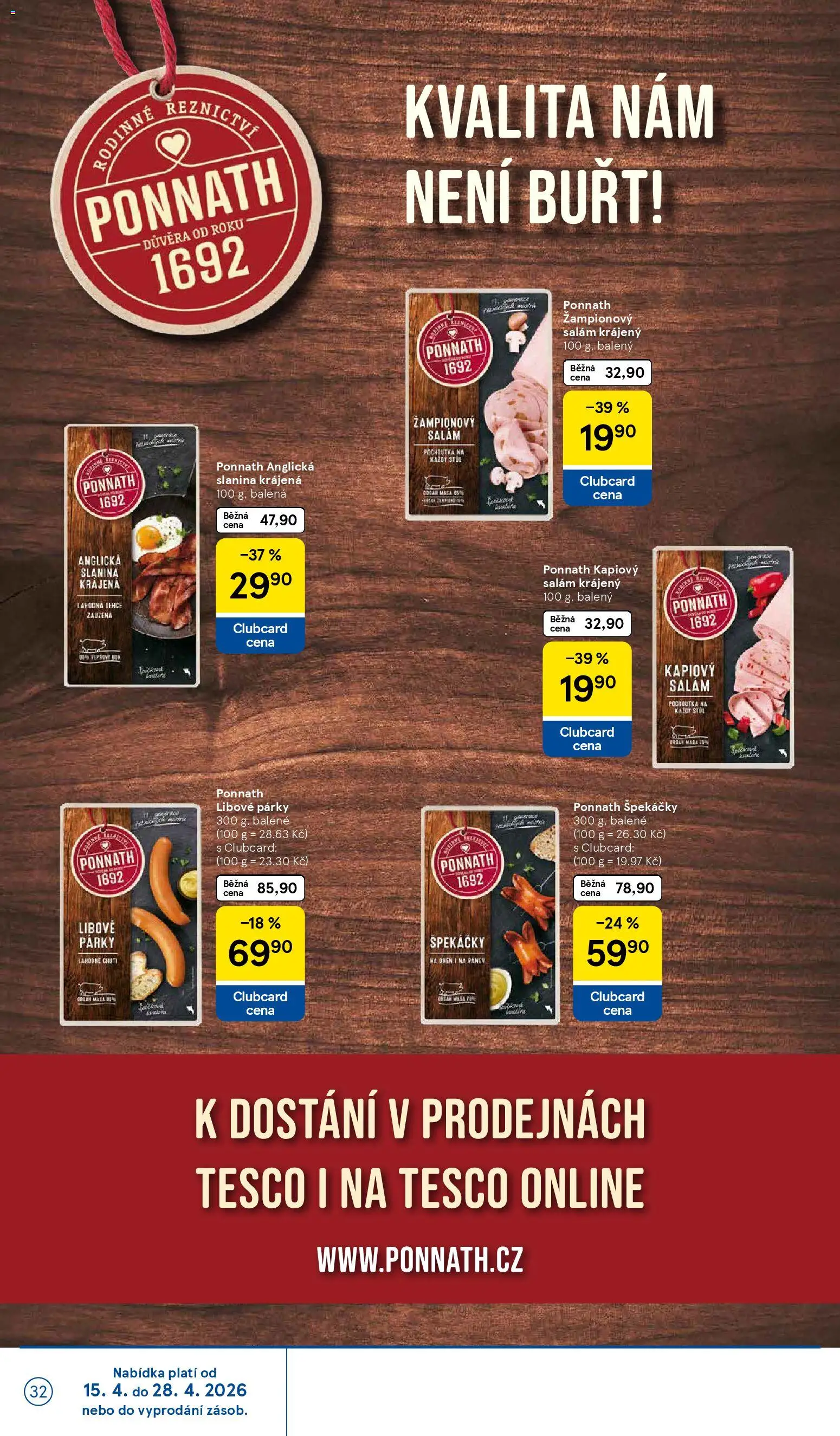 Tesco leták - Hypermarket od 15.04.2026 | Strana: 32 | Produkty: Salám, Párky, Špekáčky, Stůl