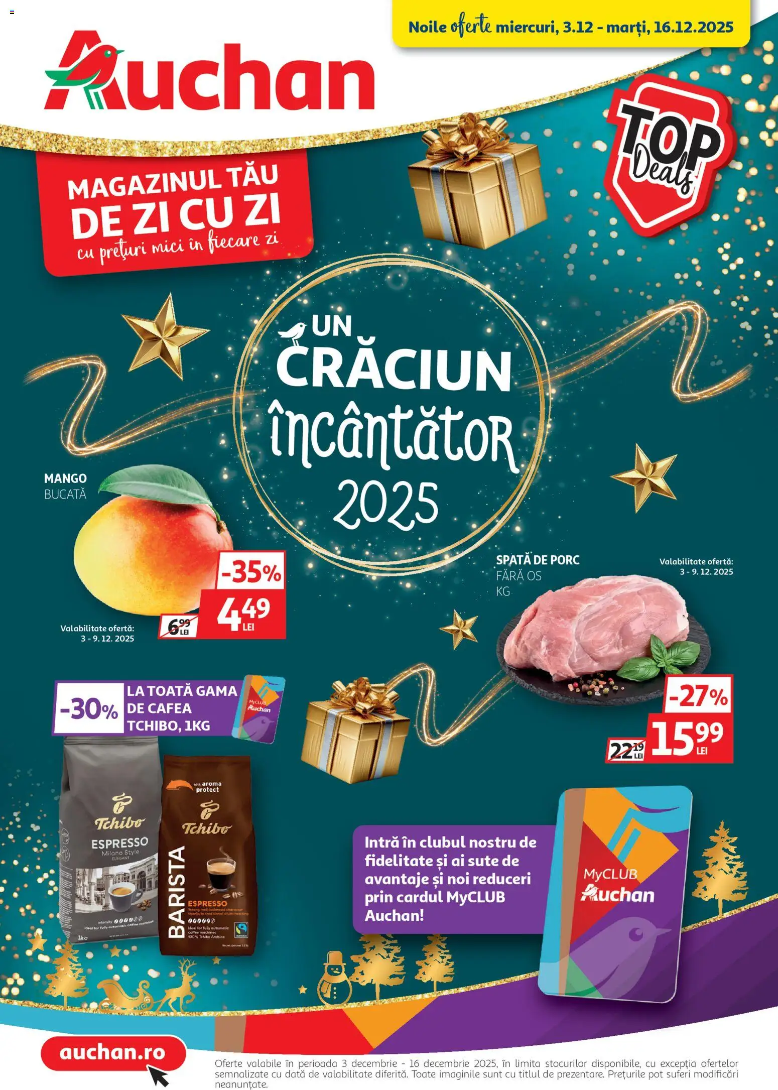 Noul catalog Auchan – valabil de la 03.12.2025 | Pagină: 1 | Produse: Delgeç, Mici, Cafea, Mango