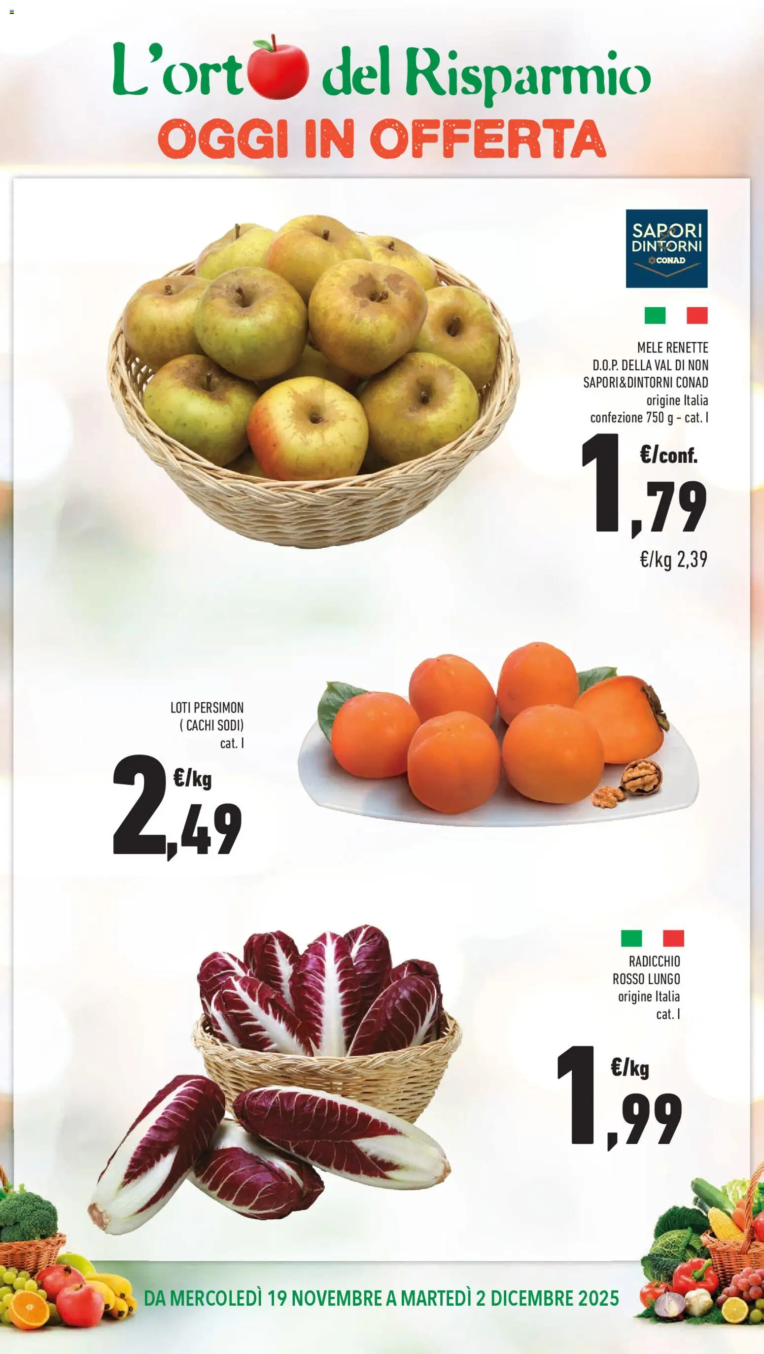 Volantino Conad del 19.11.2025 | Pagina: 2 | Prodotti: Mele, Cachi