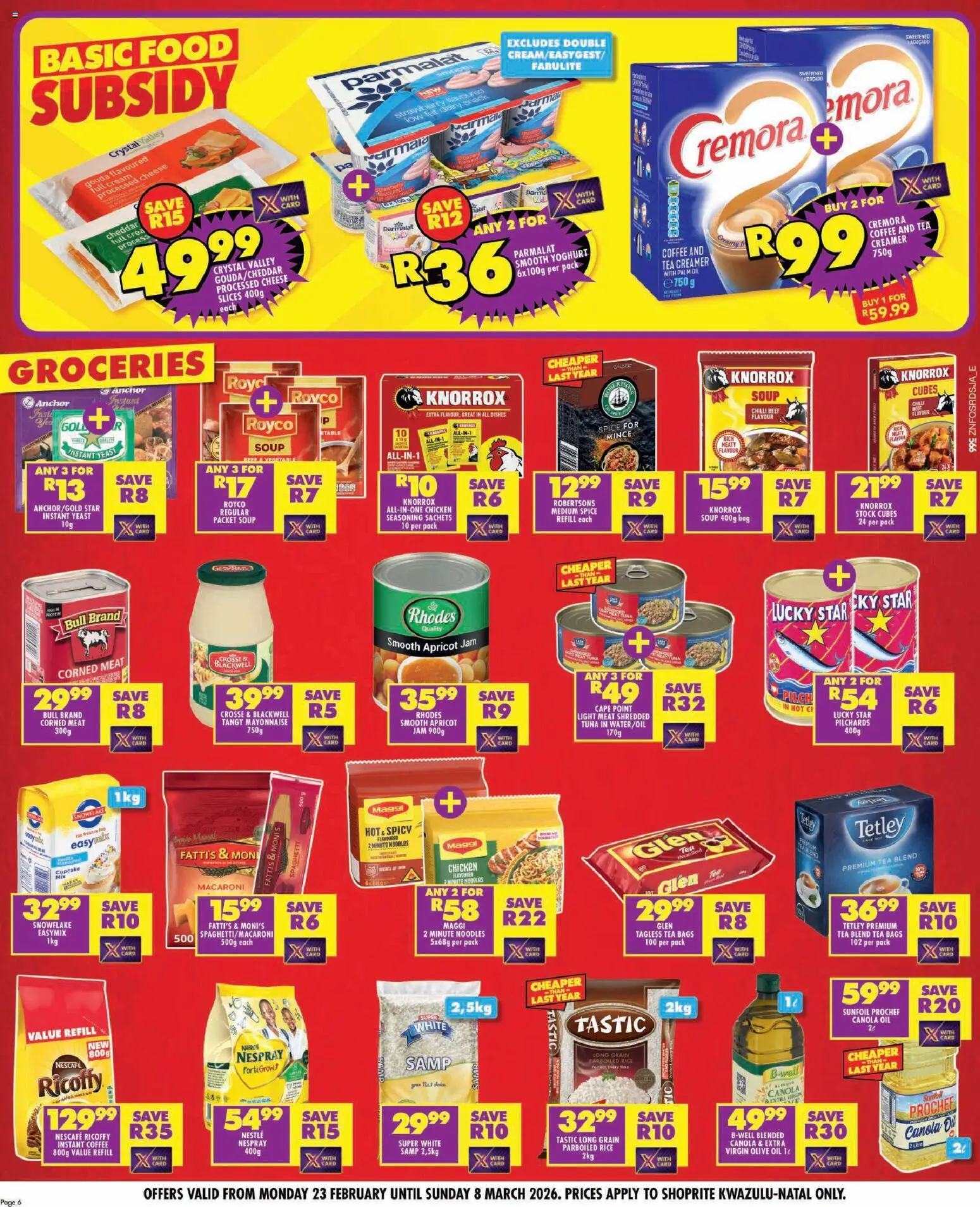 New Shoprite catalogue – valid from 23.02.2026 | Page: 6 | Products: Pilchards, Bag, Tea, Soup
