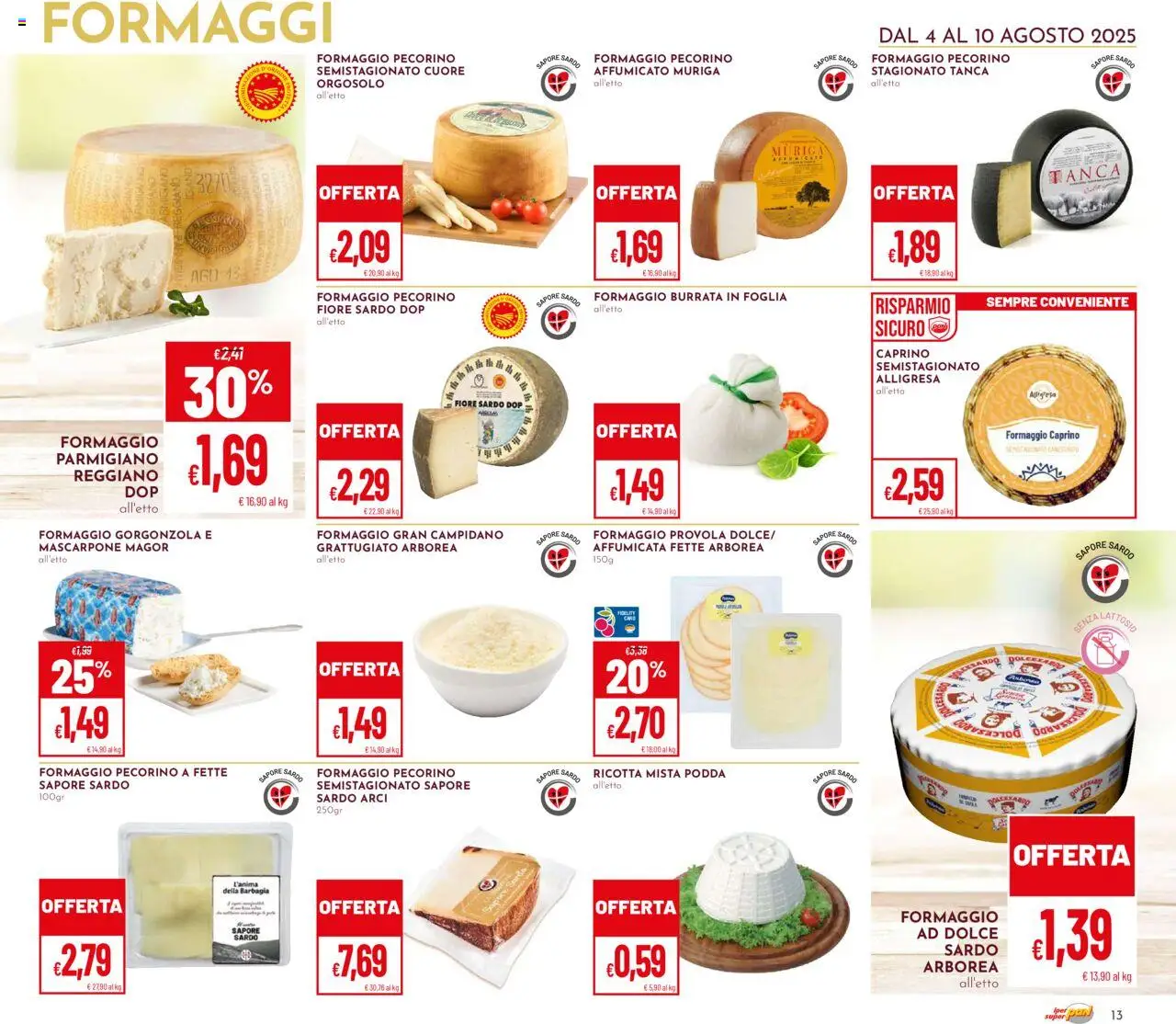 Volantino Pan del 04.08.2025 | Pagina: 13 | Prodotti: Formaggio, Mascarpone, Pecorino, Burrata