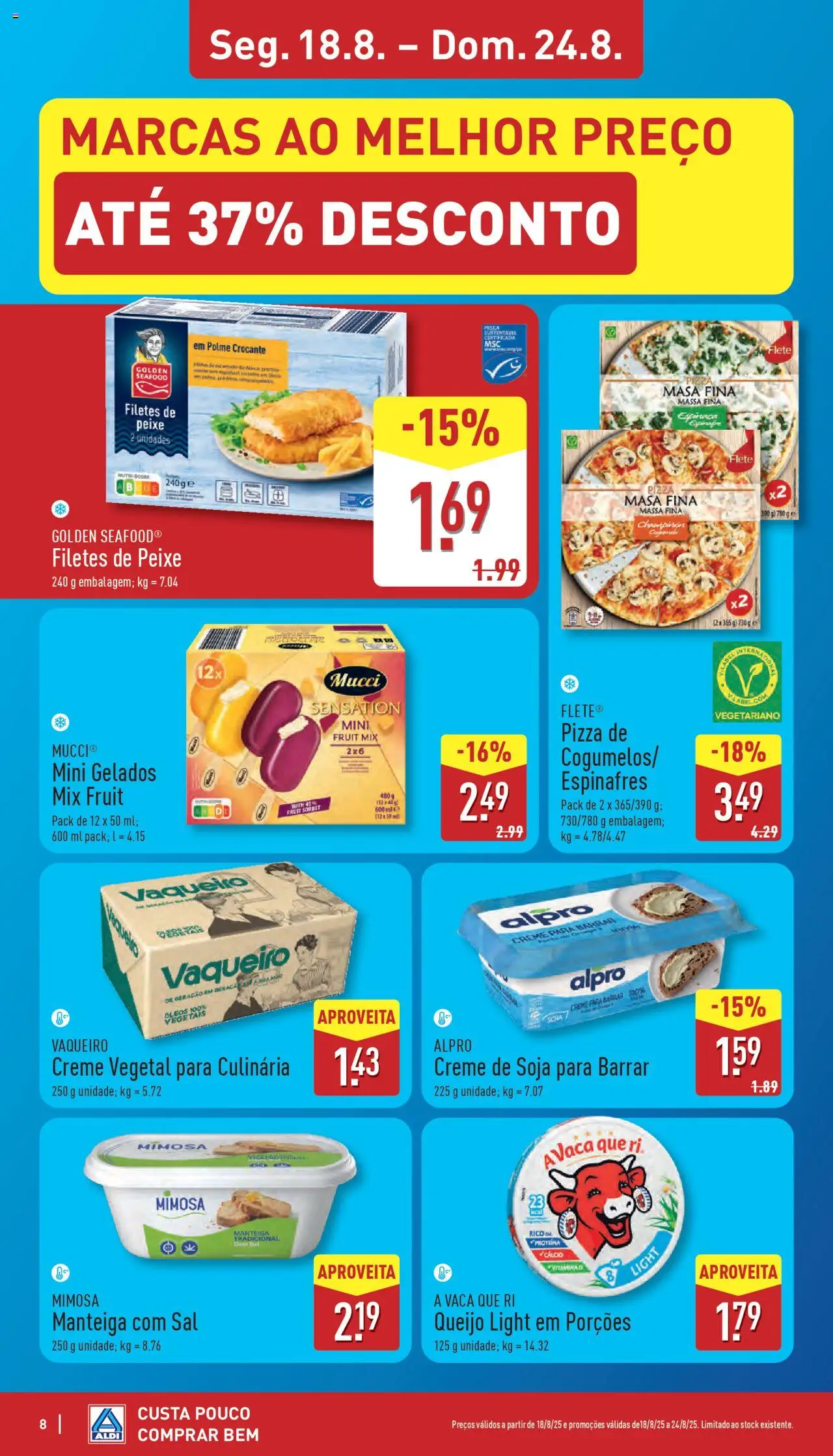 Aldi folheto │ válido de 18.08.2025 | Página: 8 | Produtos: Pizza, Peixe, Massa, Creme