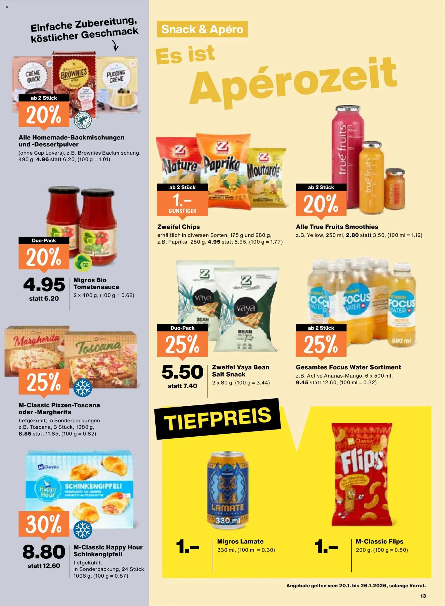 Migros Aktionen – gültig ab 20.01.2026 | Seite: 13 | Produkte: Pudding, Pizza, Chips, Creme