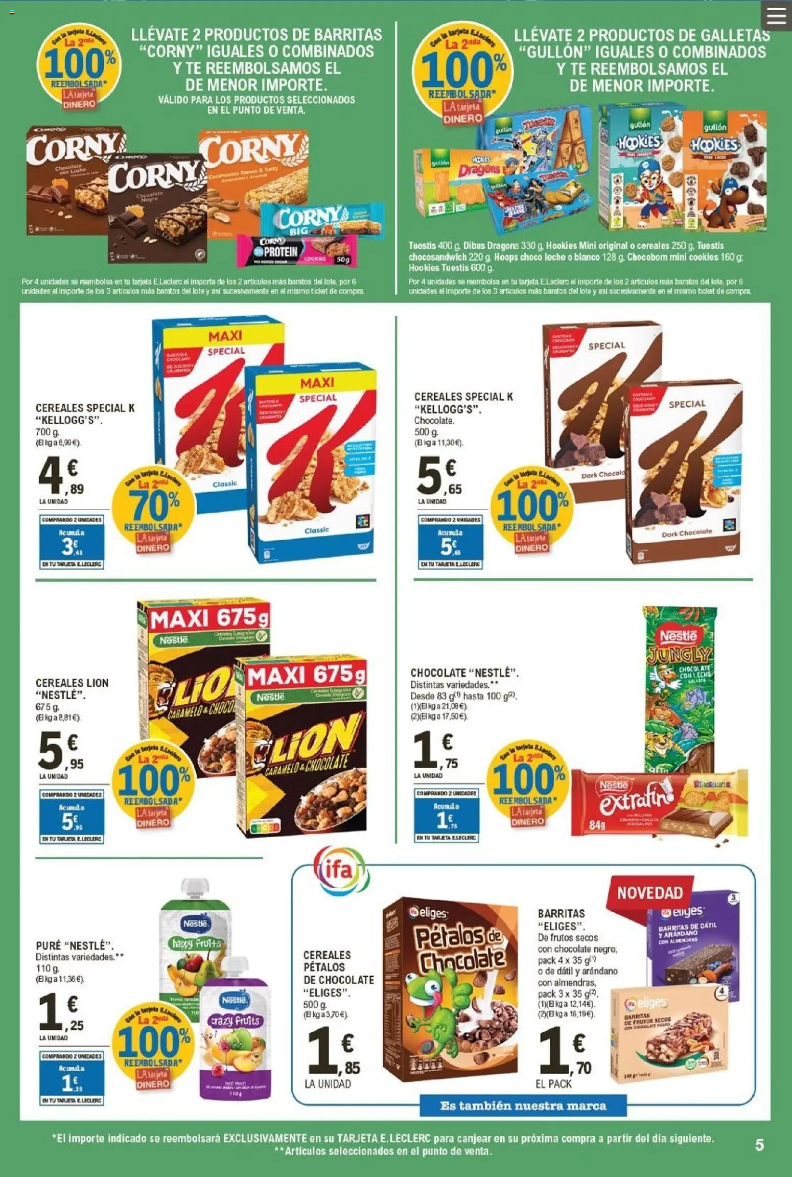 E.Leclerc folleto │ válido desde el 22.04.2026 | Página: 5 | Productos: Leche, Chocolate, Té, Galletas
