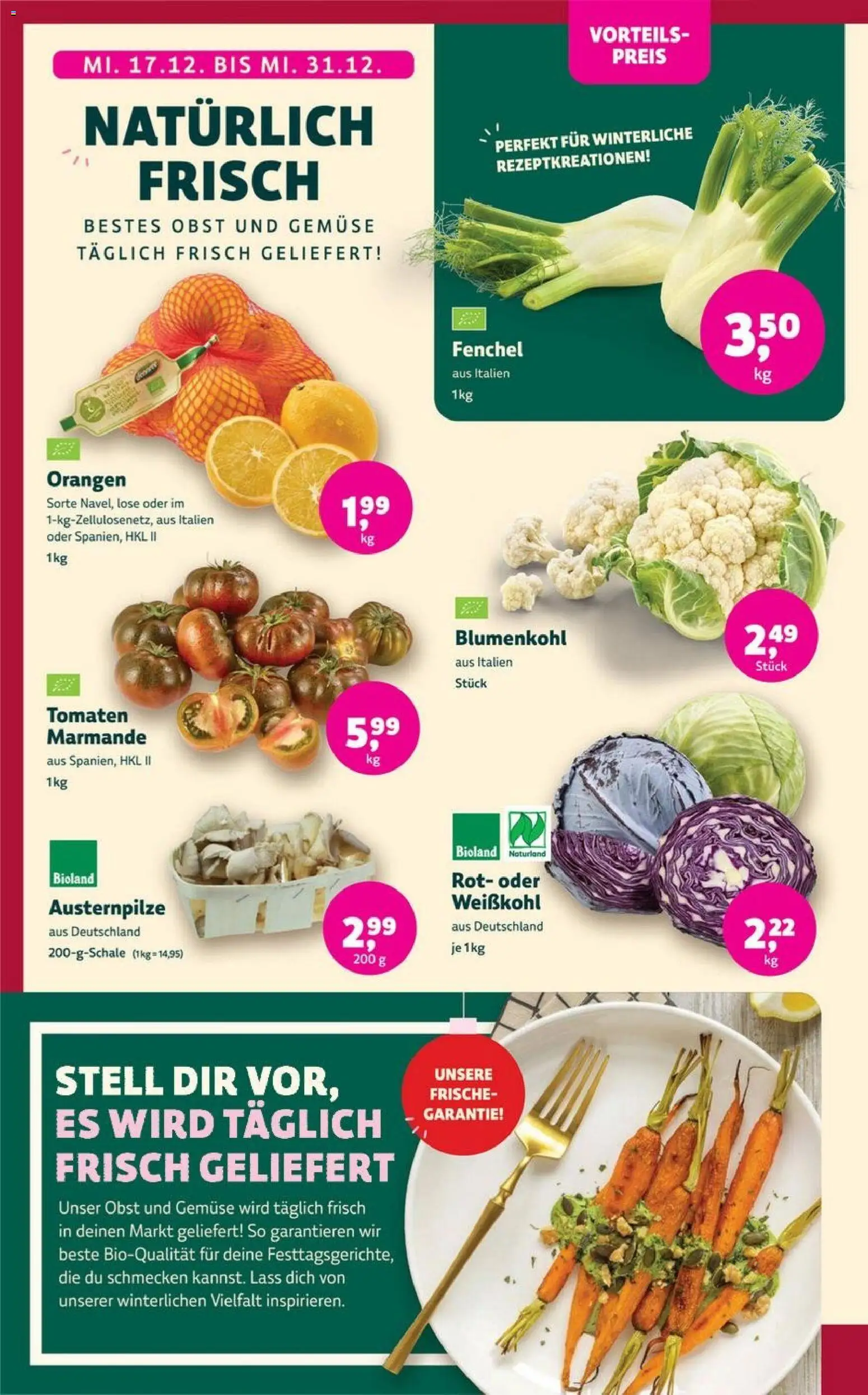 Denns BioMarkt Angebote – gültig ab 17.12.2025 | Seite: 2 | Produkte: Orangen, Tomaten, Gemüse, Obst