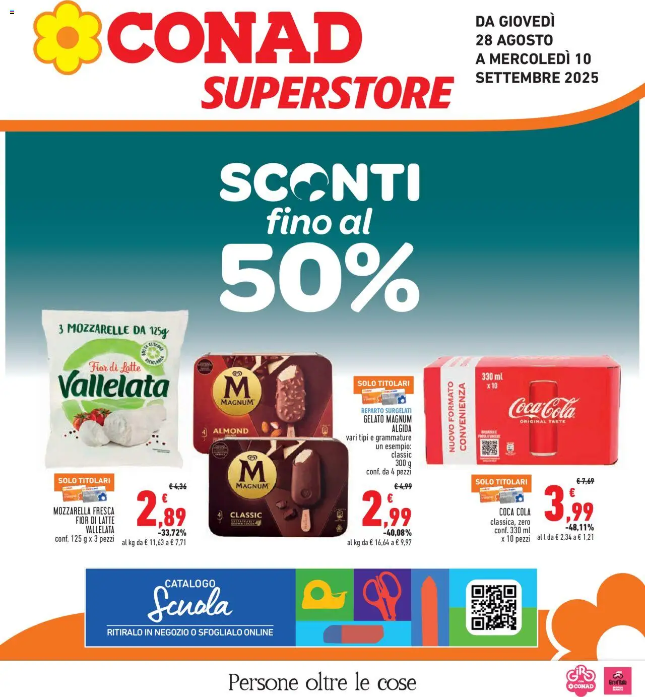 Volantino Conad del 28.08.2025 | Pagina: 1 | Prodotti: Gelato, Mozzarella, Latte, Coca Cola