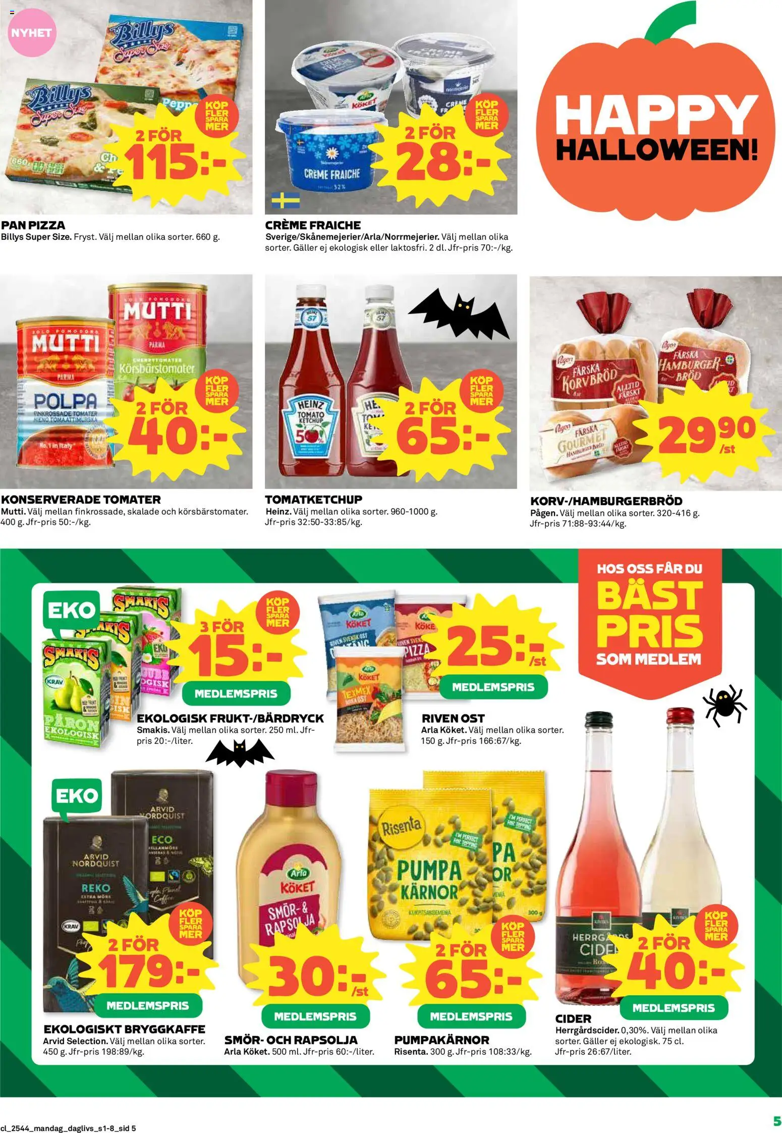 Coop Daglivs reklamblad aktuell från 27.10.2025 | Sida: 5 | Produkter: Korvbröd, Riven ost, Cider, Tomater