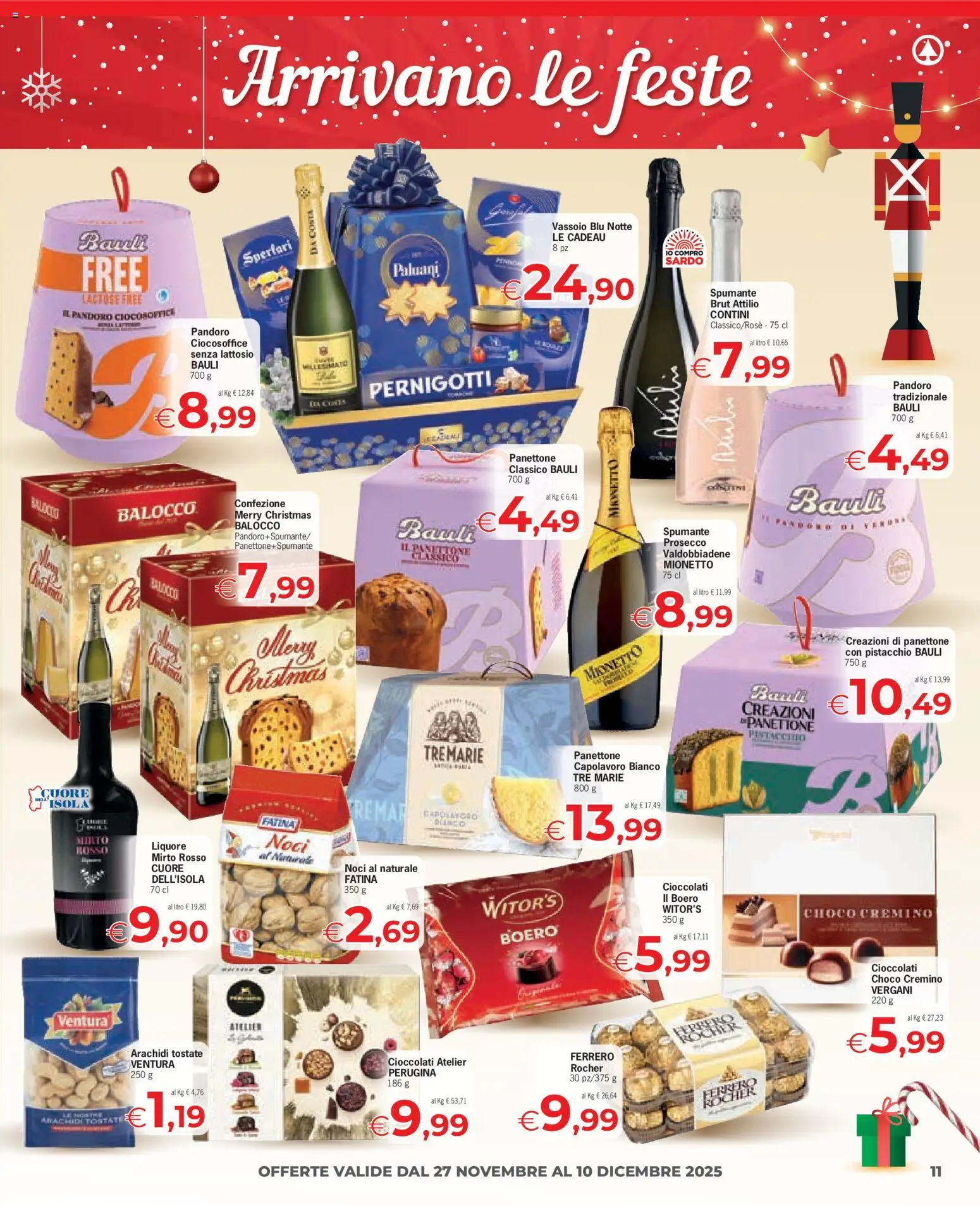 Volantino Eurospar del 27.11.2025 | Pagina: 11 | Prodotti: Pandoro, Spumante, Arachidi, Vassoio