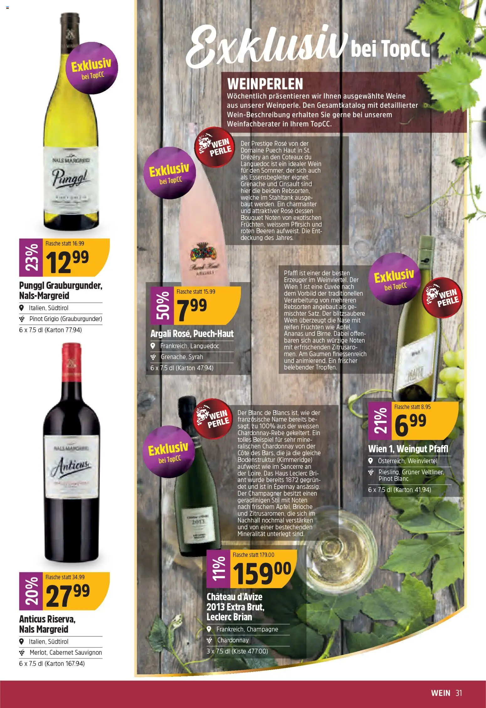 TopCC Aktionen – gültig ab 08.12.2025 | Seite: 31 | Produkte: Wein, Ananas, Pfirsich