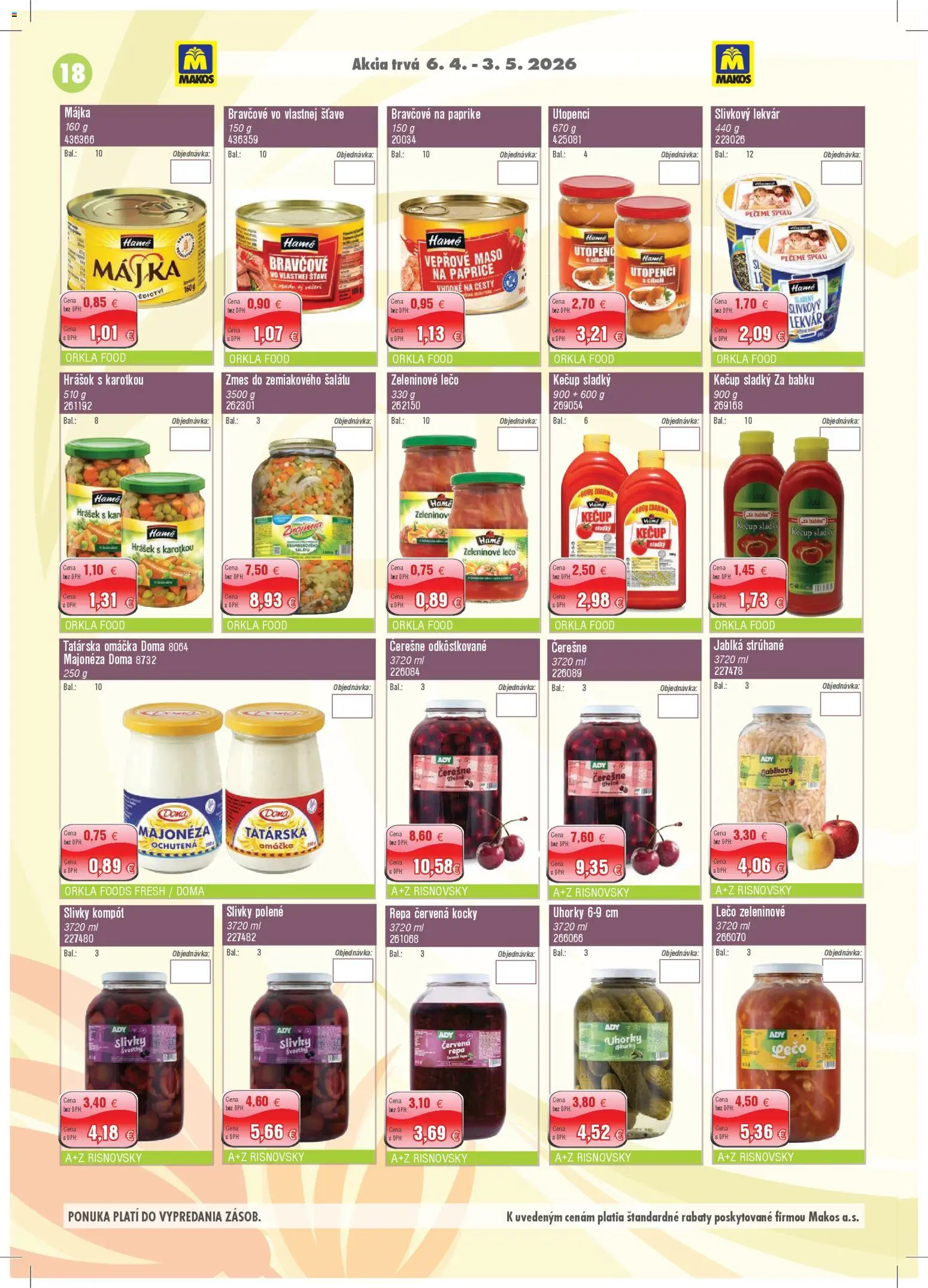 Nové Makos akcie – leták je platný od 06.04.2026 | Strana: 18 | Produkty: Jablká, Kečup, Tatárska omáčka, Omáčka