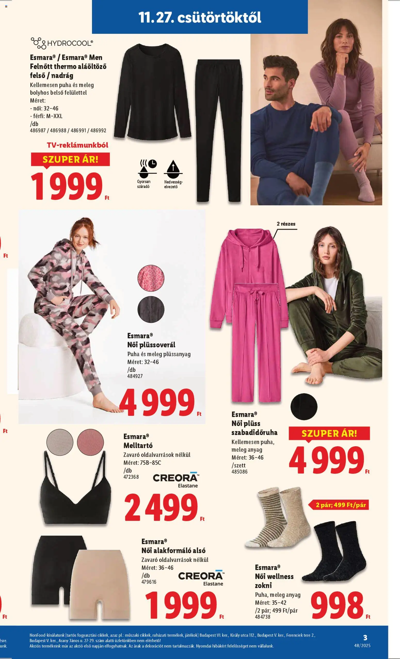 Lidl akciós ujság - amely érvényes a következő dátumtól: 27.11.2025 | Oldal: 3 | Termékek: Játékok, Nadrág, Melltartó, Zokni