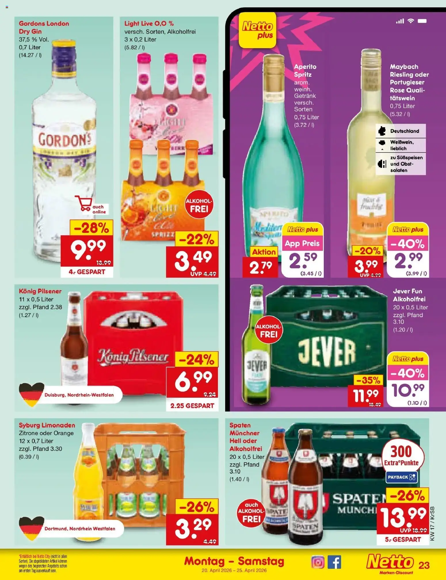 Netto Marken-Discount Prospekt Jüchen	 – gültig ab 20.04.2026 | Seite: 31 | Produkte: Konig pilsener, Obst, Zitrone, Gin