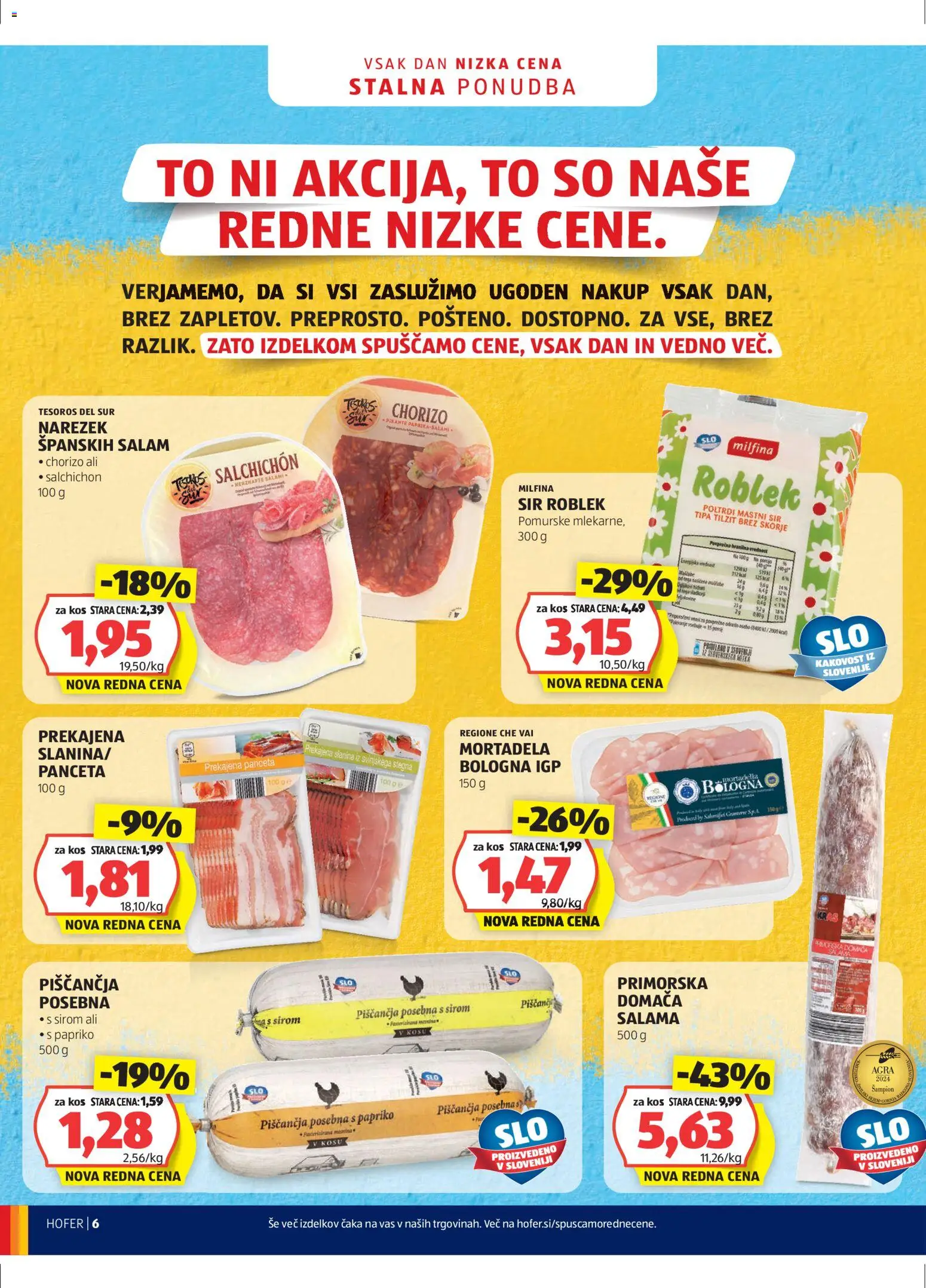 Novi Hofer katalog ponudbe – veljaven od 14.01.2026 | Stran: 6 | Izdelki: Mortadela, Narezek, Kos, Slanina