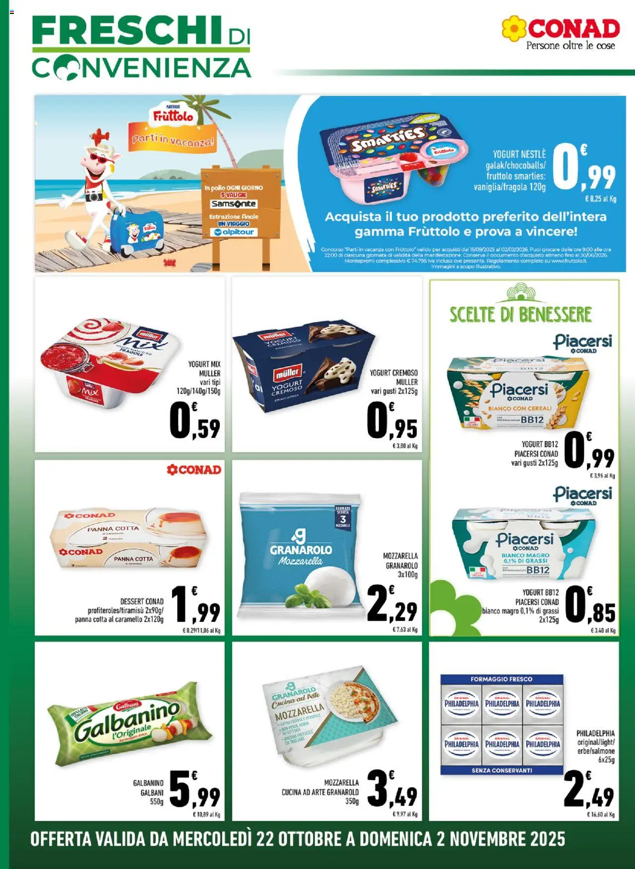 Volantino Conad del 22.10.2025 | Pagina: 2 | Prodotti: Yogurt, Fragole, Cereali, Formaggio