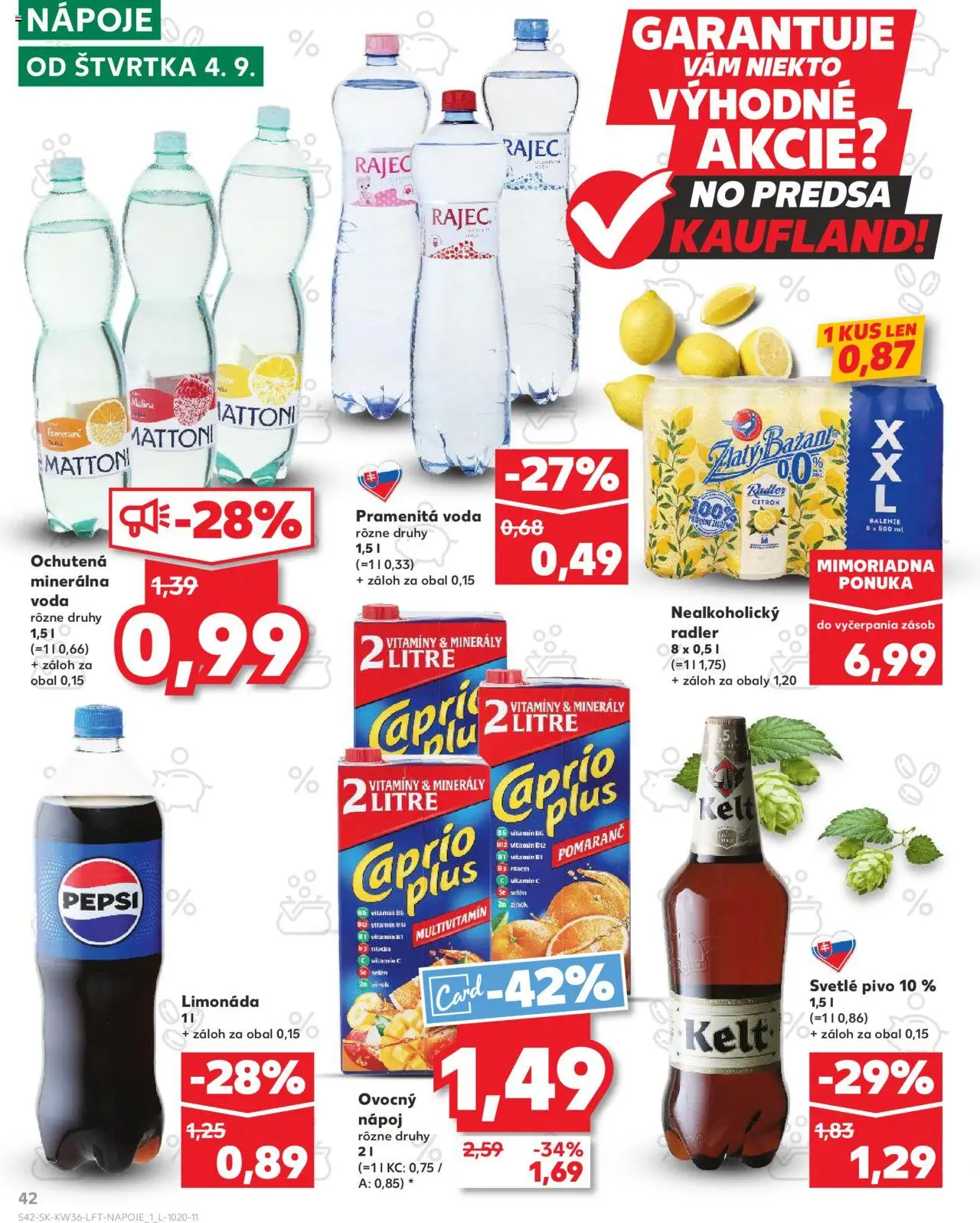 Nové Kaufland akcie – leták je platný od 04.09.2025 | Strana: 42 | Produkty: Pivo, Radler, Rajec, Zlatý Bažant
